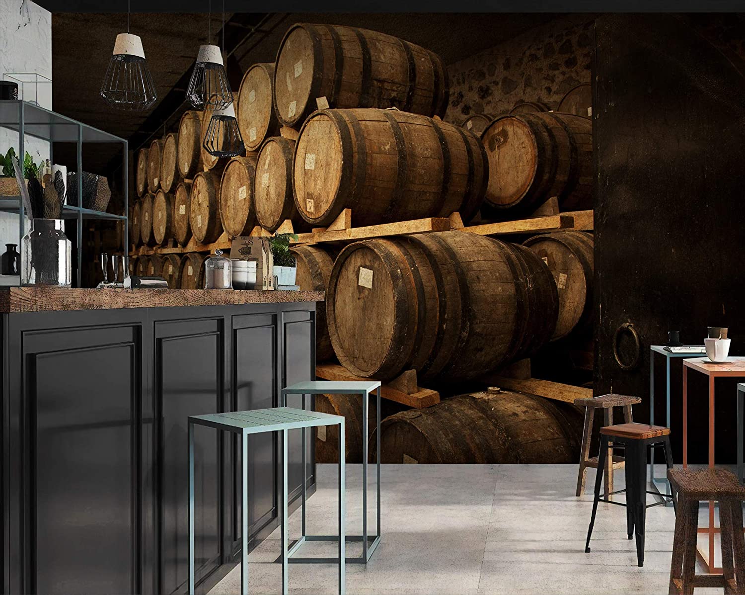 1500x1197 Murwall Beer Keg Wallpaper Wine Cellar Pattern Wall Mural Barrel Wall Print Cafe Bar Decor Restauran Design: Handmade