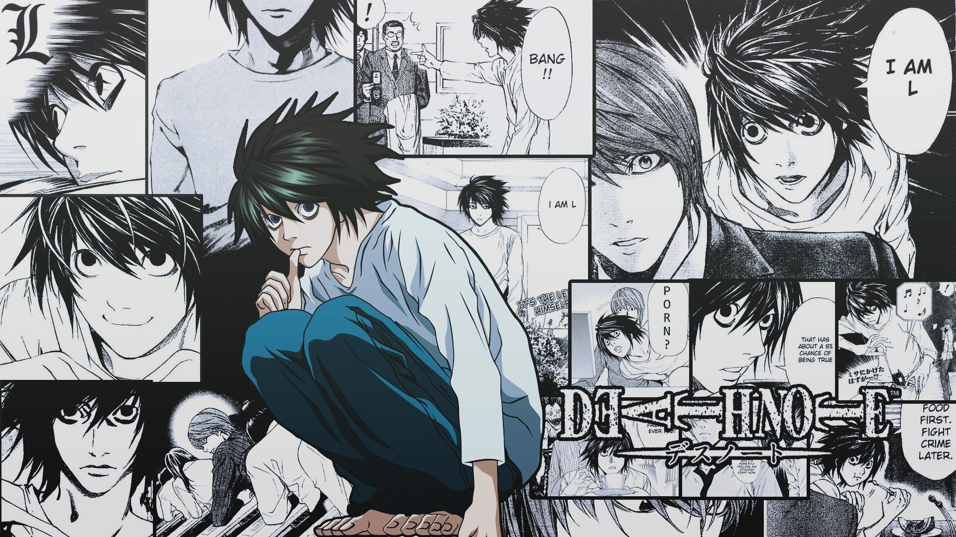 1920x1080 Aesthetic Death Note Manga Complete HD Wallpaper: L From Death Note In Striking Anime Art By DinocoZero 1920x1080