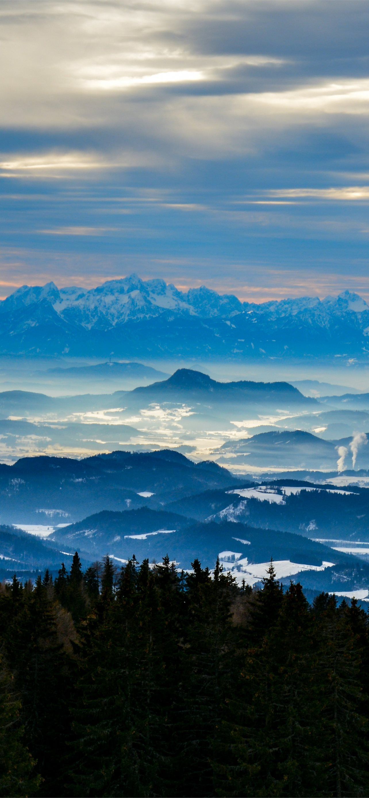 1284x2778 mountains horizon misty sunrise austria lg v30 lg. iPhone Wallpaper Free Download
