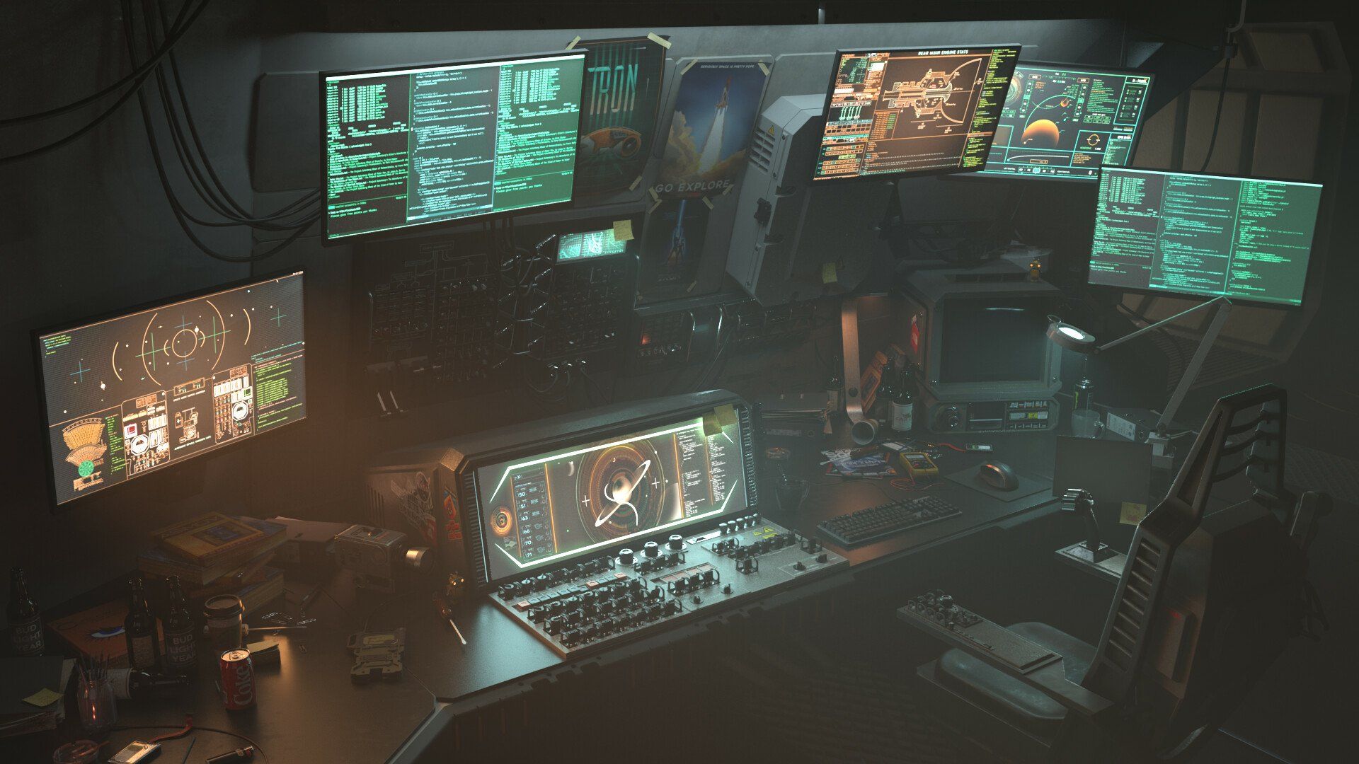 1920x1080 HD Sci Fi Spaceship Control Deck