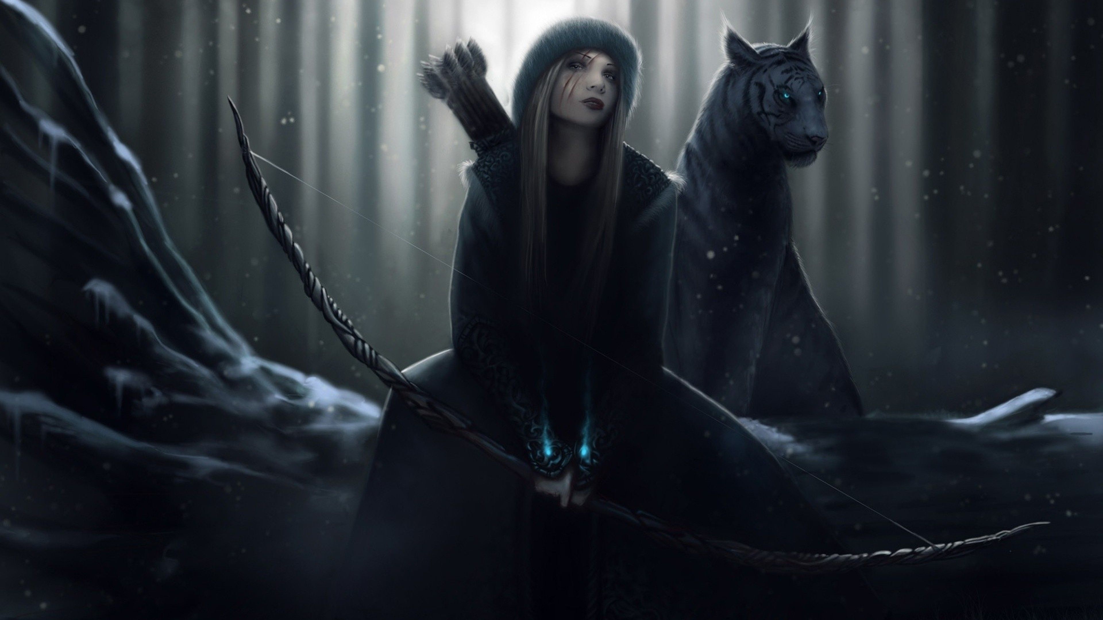 3840x2160 Wallpaper Woman in Black Hoodie Standing Beside Black Cat, Background Free Image