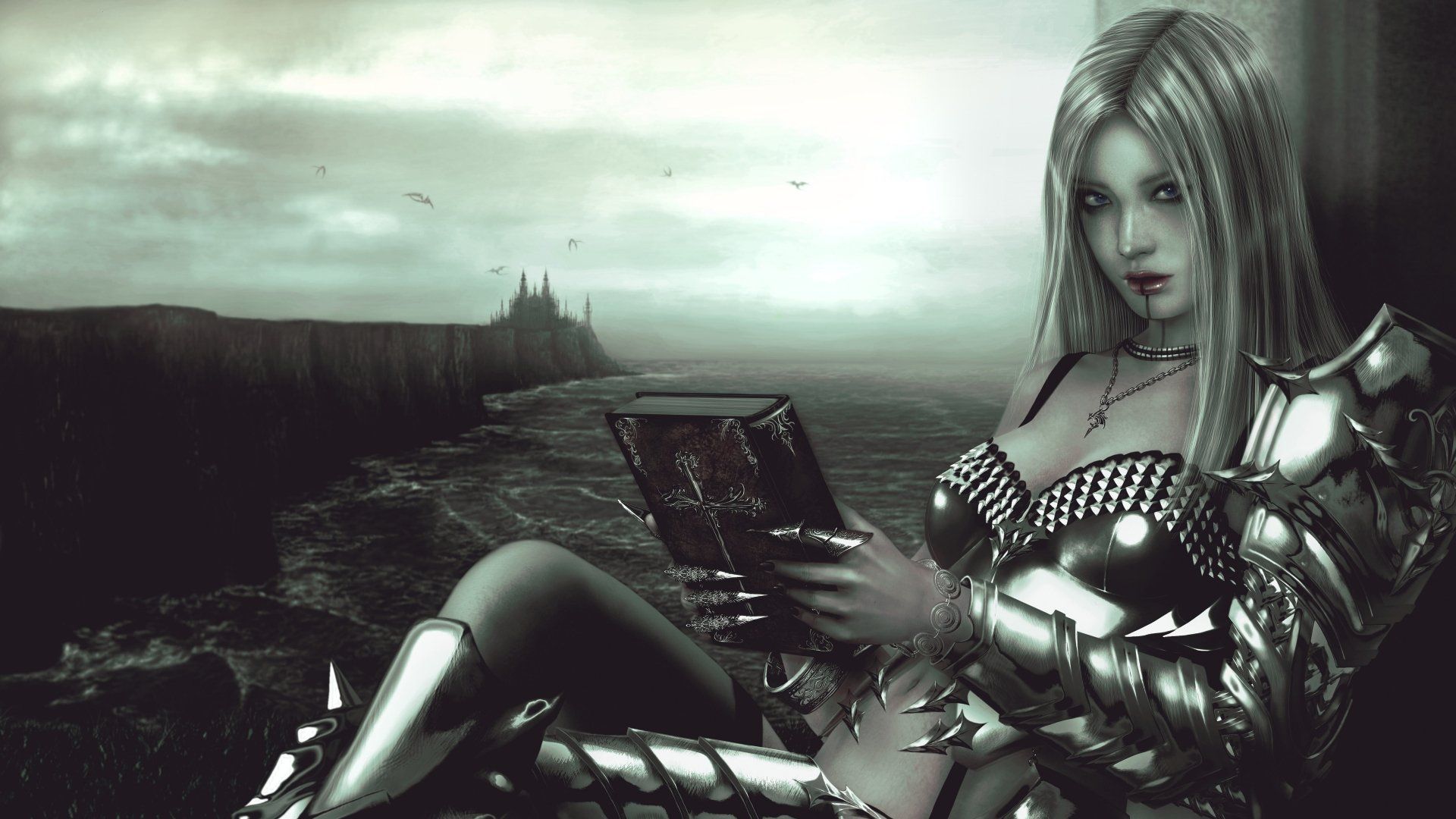 1920x1080 Dark Coastline Fantasy: Armored WomanK Ultra HD Wallpaper