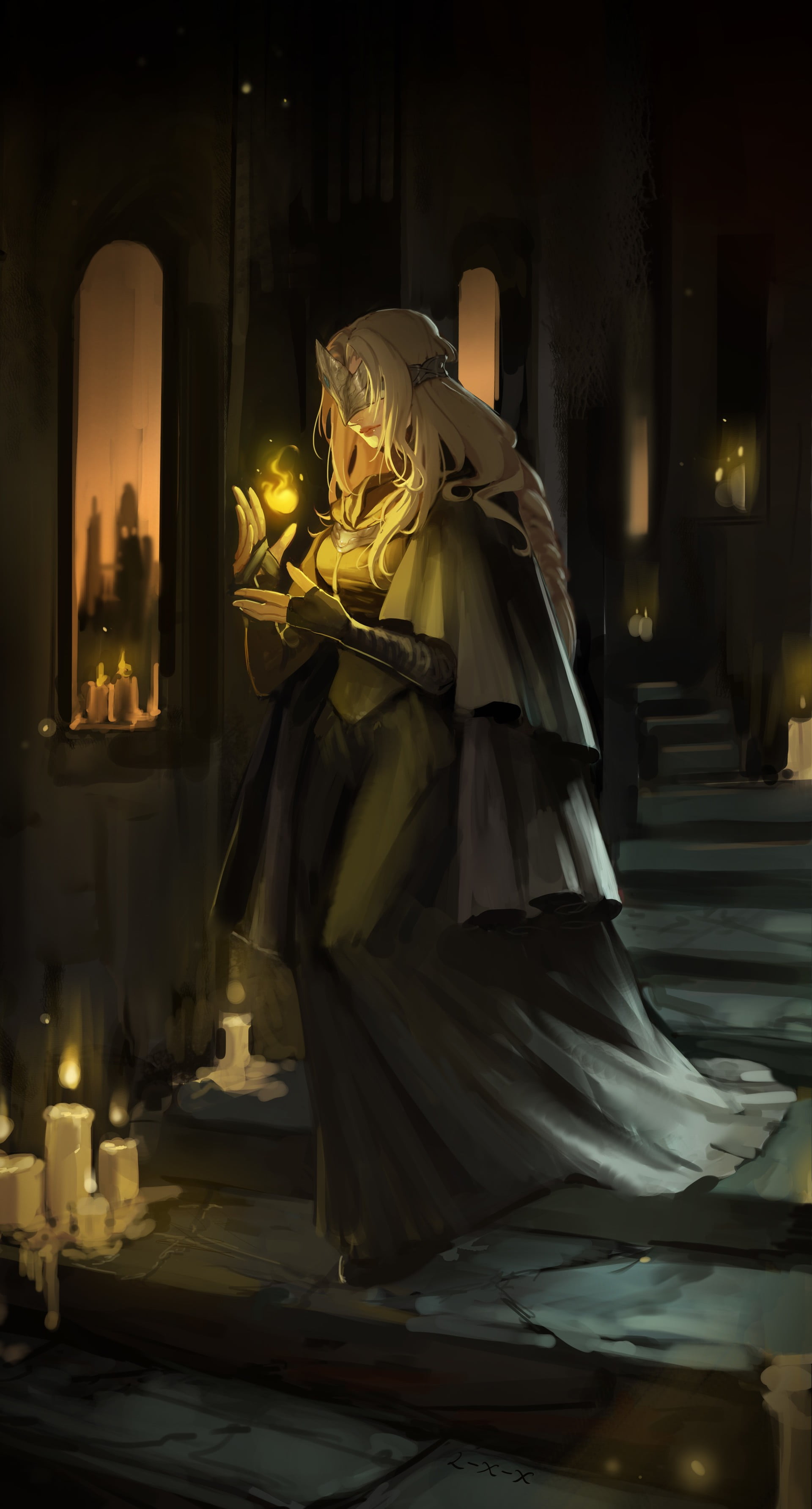 1920x3567 Female character in black outfit illustration, fantasy art, magic, Dark Souls III HD wallpaper