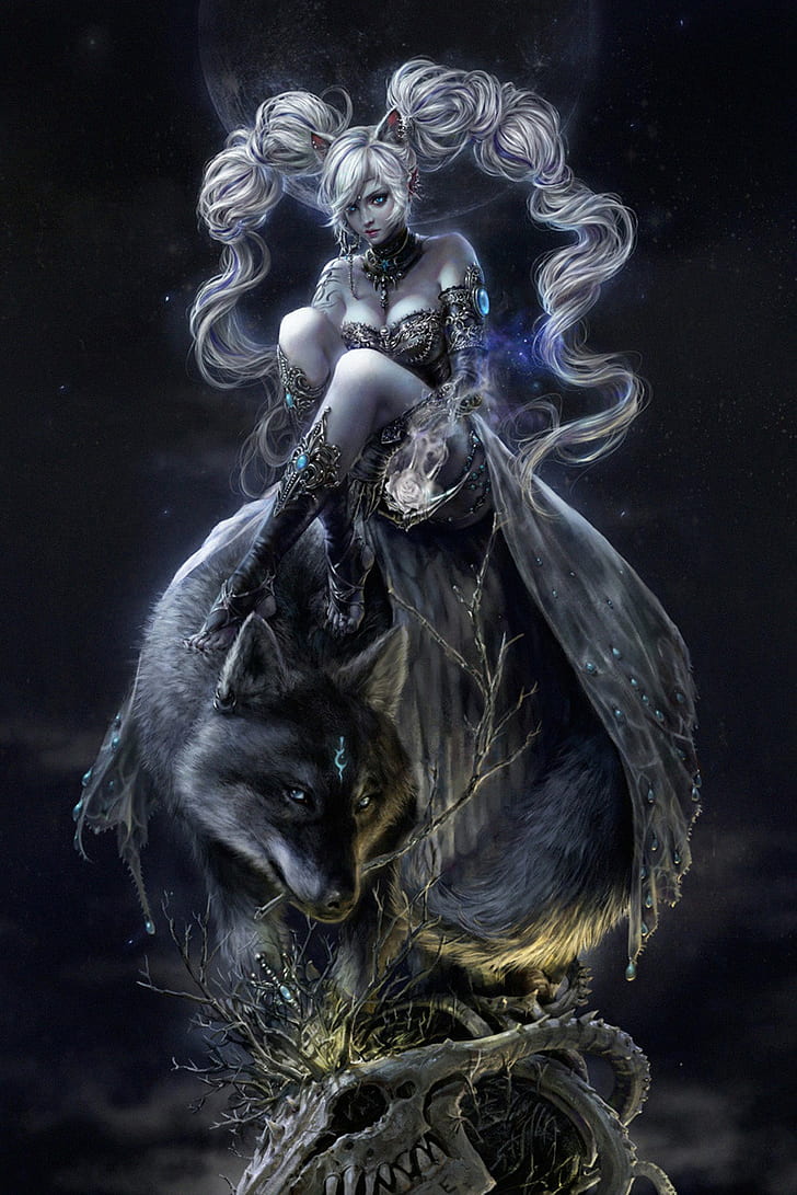 728x1091 HD Wallpaper: Dark, Elda Wolf, Fantasy, Girl, Magic, Night