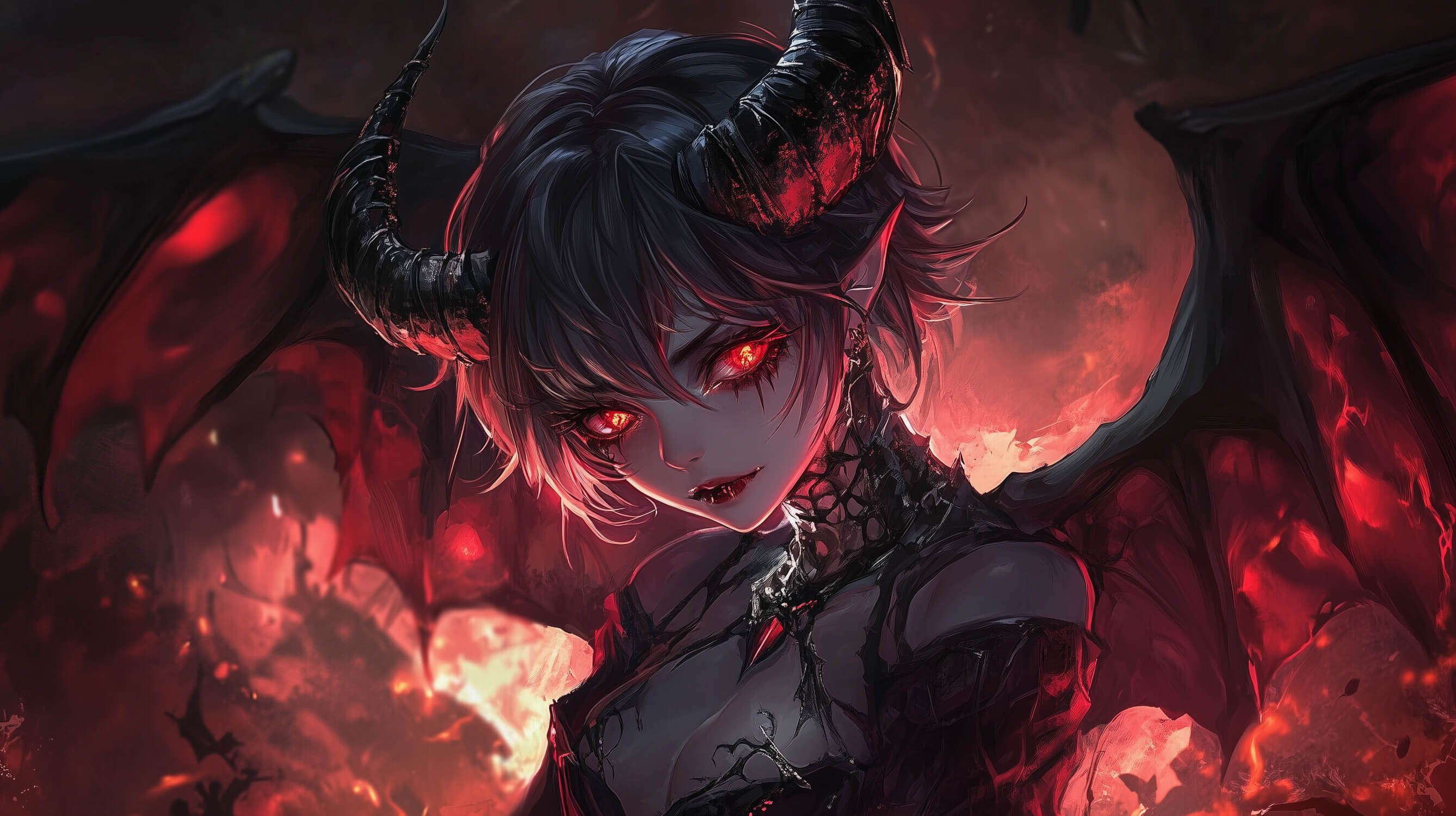 2676x1500 Anime Mural Wallpaper. Dark Fantasy Red and Black Design