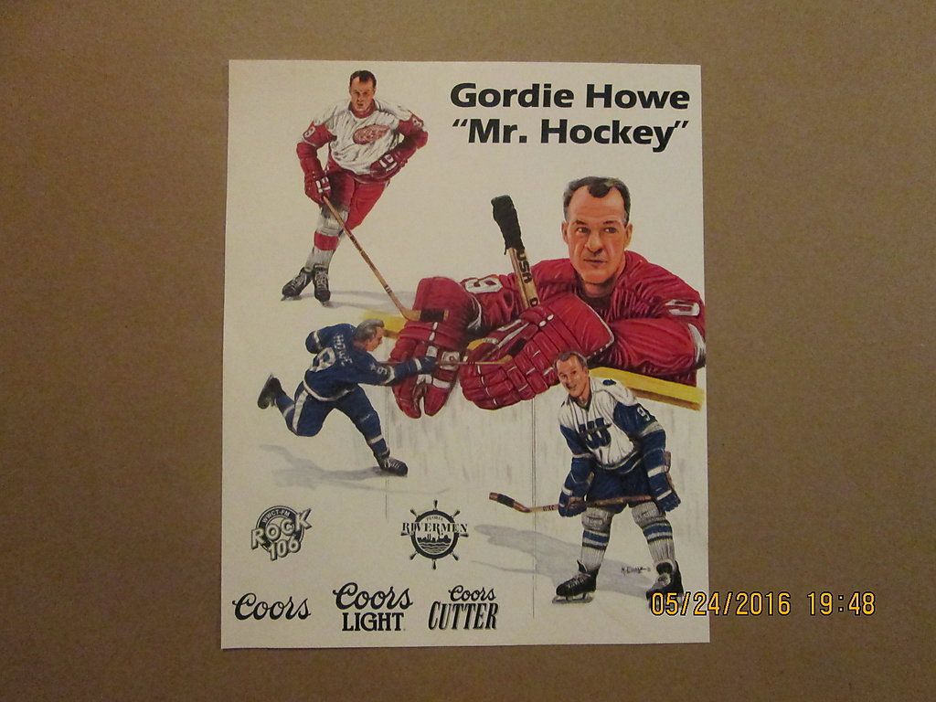 1024x768 NHL WHA Red Wings & Whalers Vintage Gordie Howe Hockey Poster