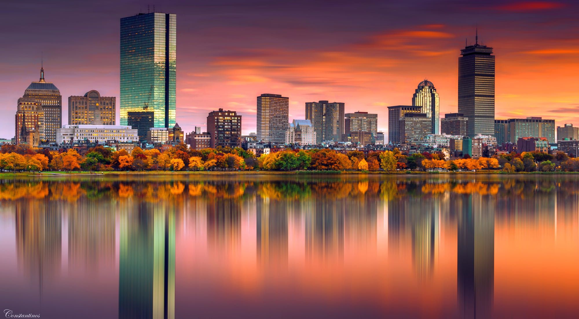 2000x1102 Download Building Reflection City USA Man Made Boston HD Wallpaperx1102