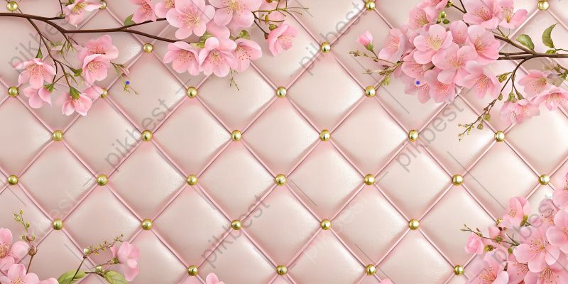 800x400 3D Wallpaper Decorated With Light Pink Leather Cherry Blossom Pastel Background. AI Free Download