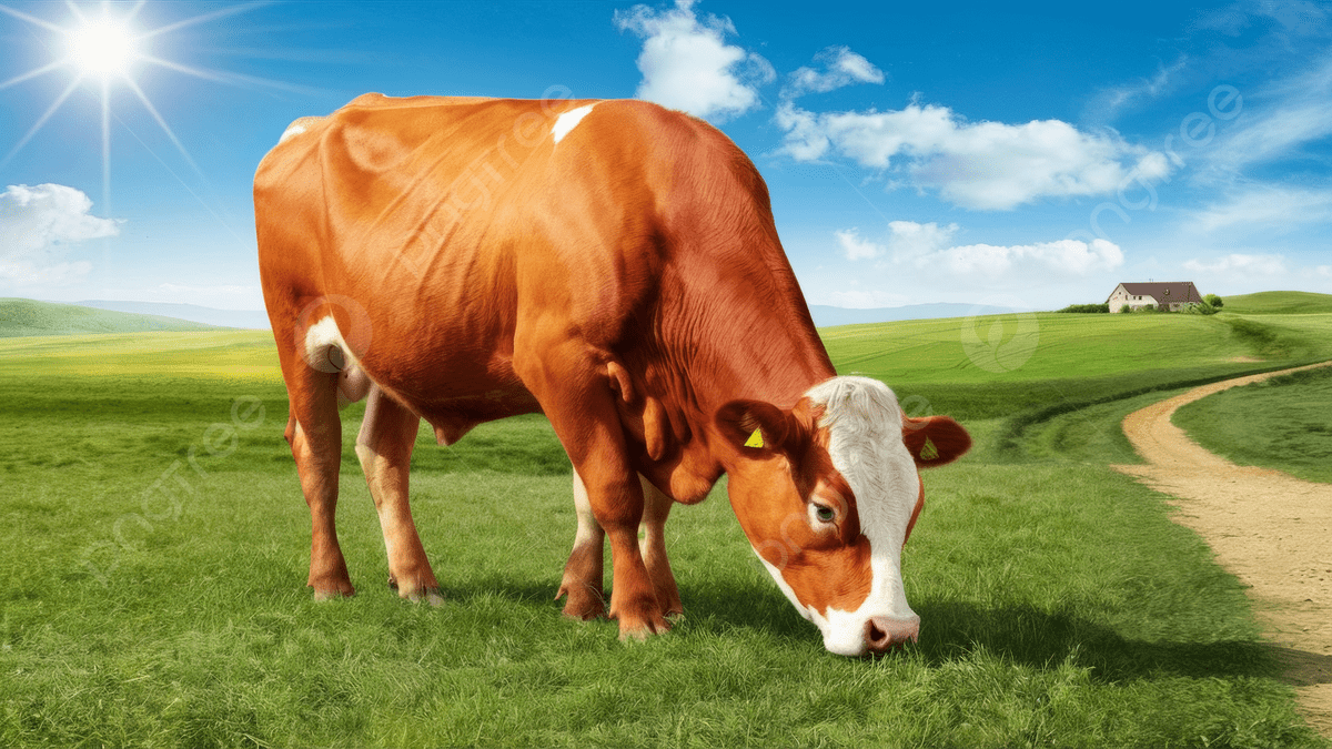 1200x675 Red Cow Eats Grass In Green Fields Livestock Dairy Farm, Red Cow, Green Fields, Cow Farm Background Image And Wallpaper for Free Download