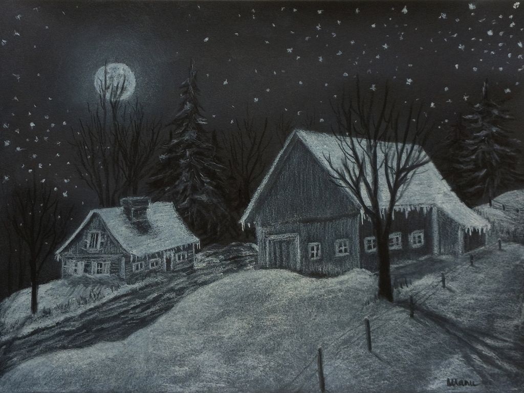 1024x768 Winter night by full moon Fine Art