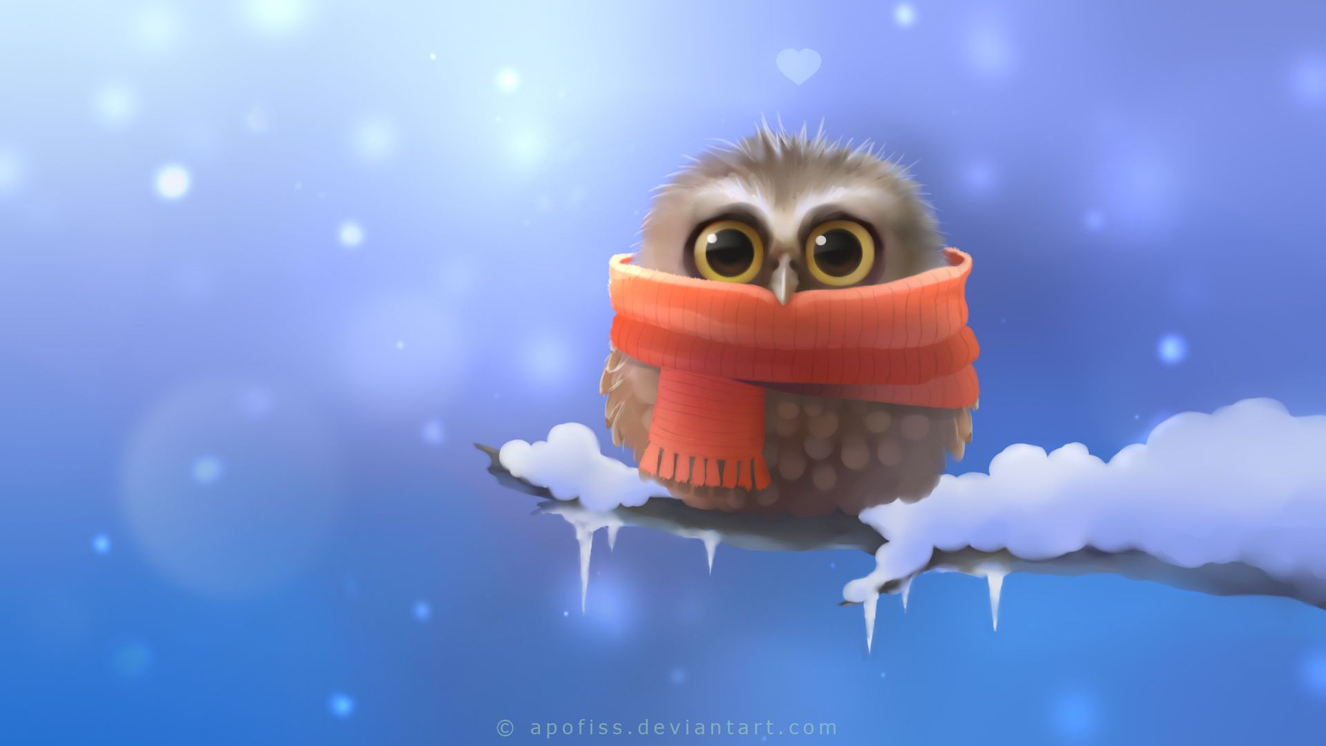 1920x1080 owl, Bird, Snow, Winter, Drawing, Scarf, Cartoon, Cute, Eyes, Pov Wallpaper HD / Desktop and Mobile Background