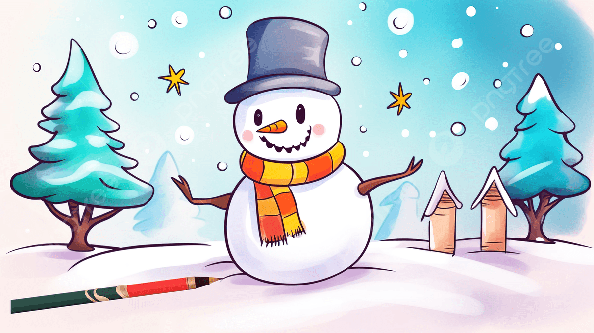 1200x673 Snowman And A Pencil In A Colorful Snow, Easy To Draw Christmas Picture, Easy, Cartoon Background Image And Wallpaper for Free Download