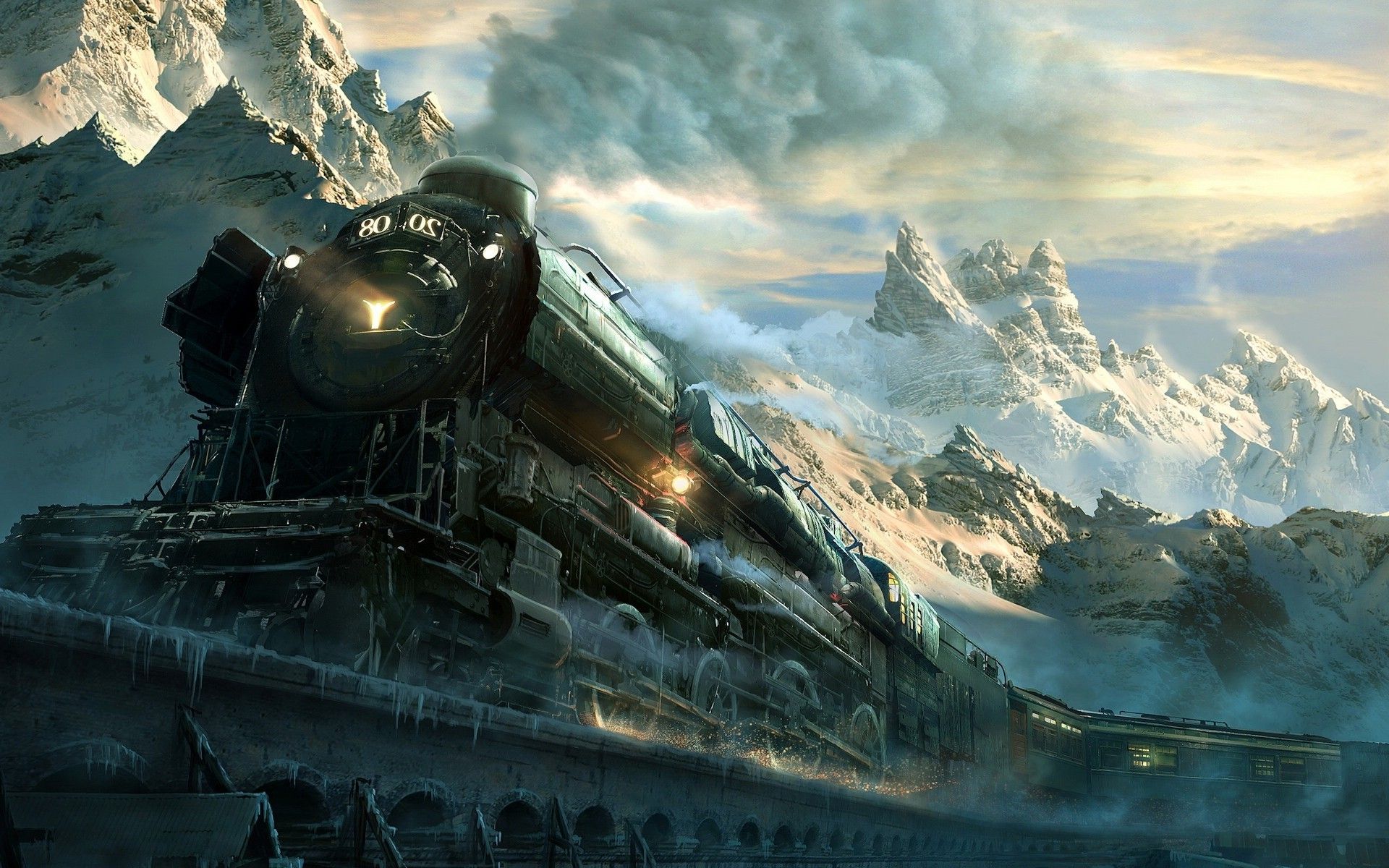 1920x1200 Winter Snow Train Wallpaper