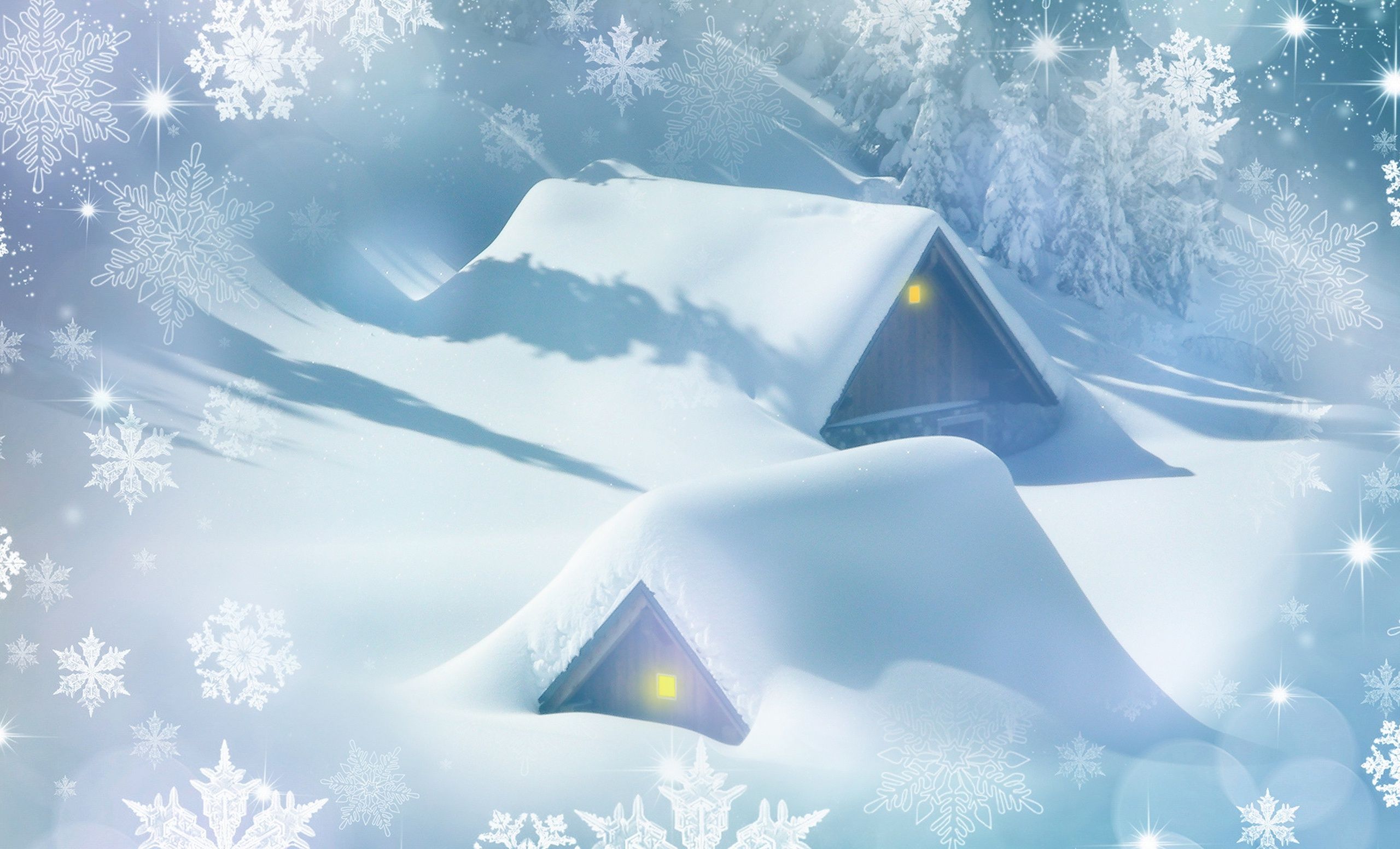 2560x1552 Phone wallpaper: Artistic, Winter, Drawing, House, Snow, Snowflake 1004824