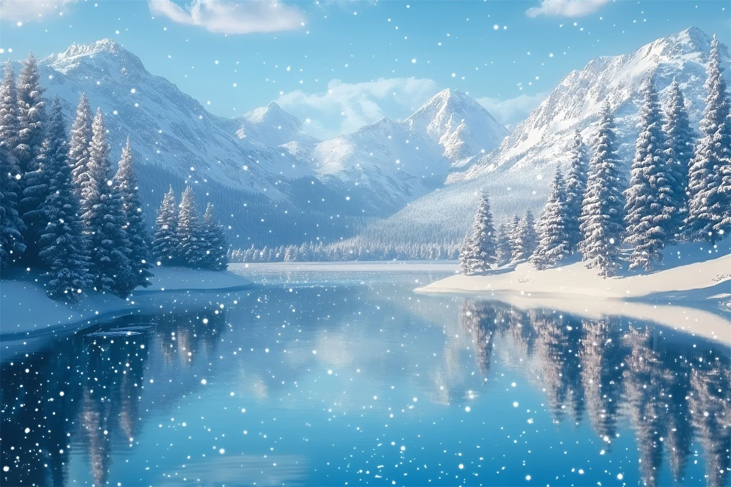 1500x1000 Winter Wonderland Backdrop Winter Serenity Lake Backdrop GQ57 170