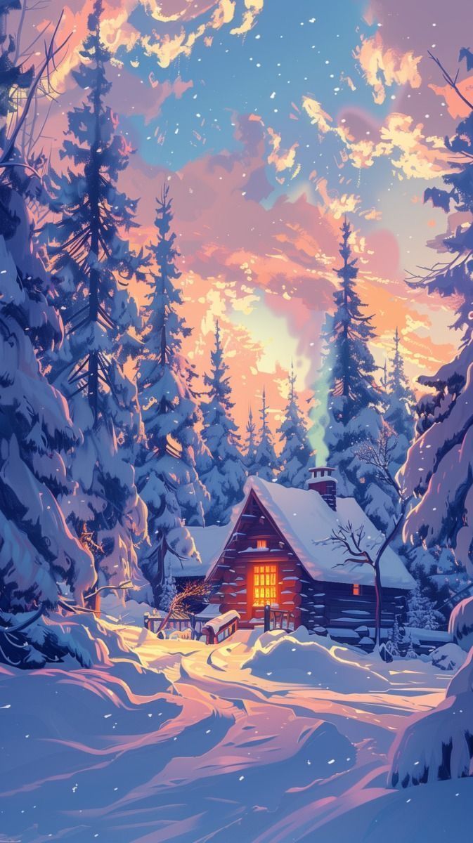 673x1200 Winter art landscape. Christmas background drawing, Winter art wallpaper, Winter scenery