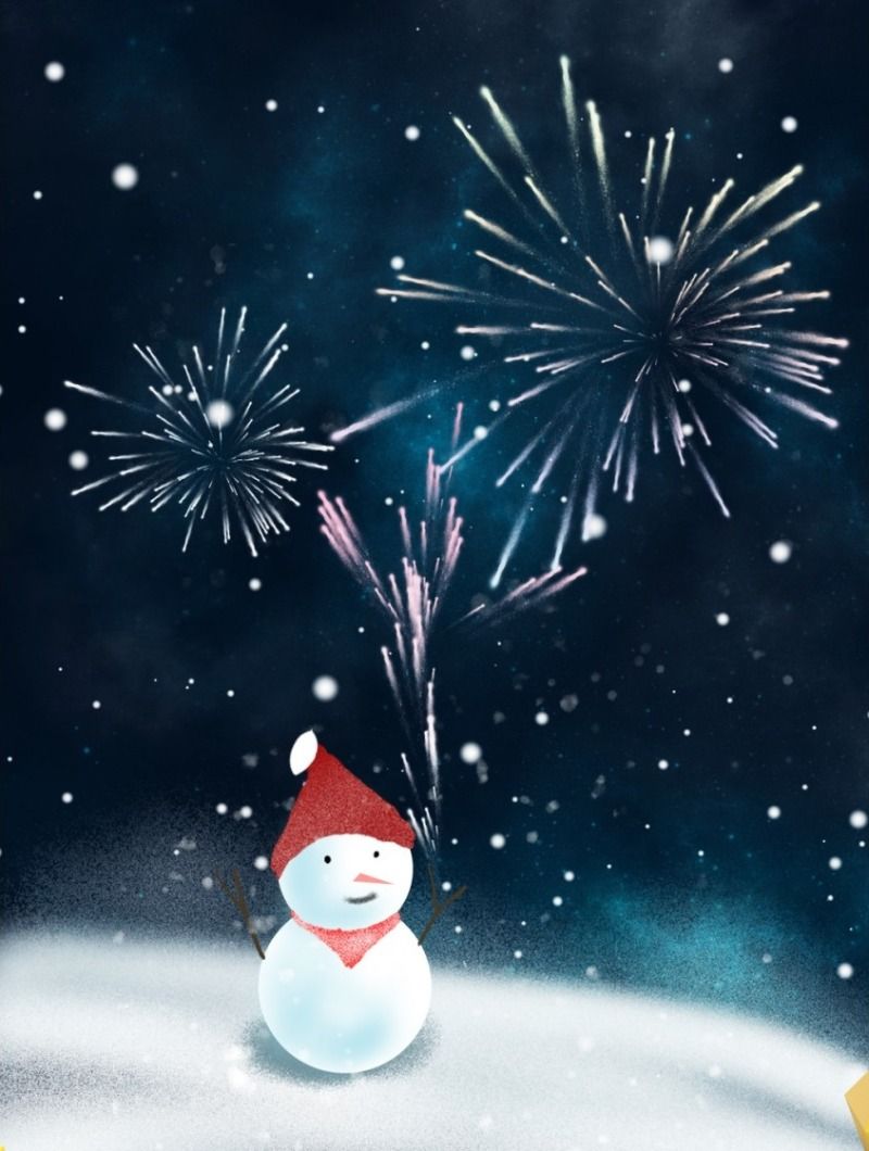 800x1060 Original Drawing Winter Snow Scene Firework Snowman Night Background Image Background. PSD Free Download