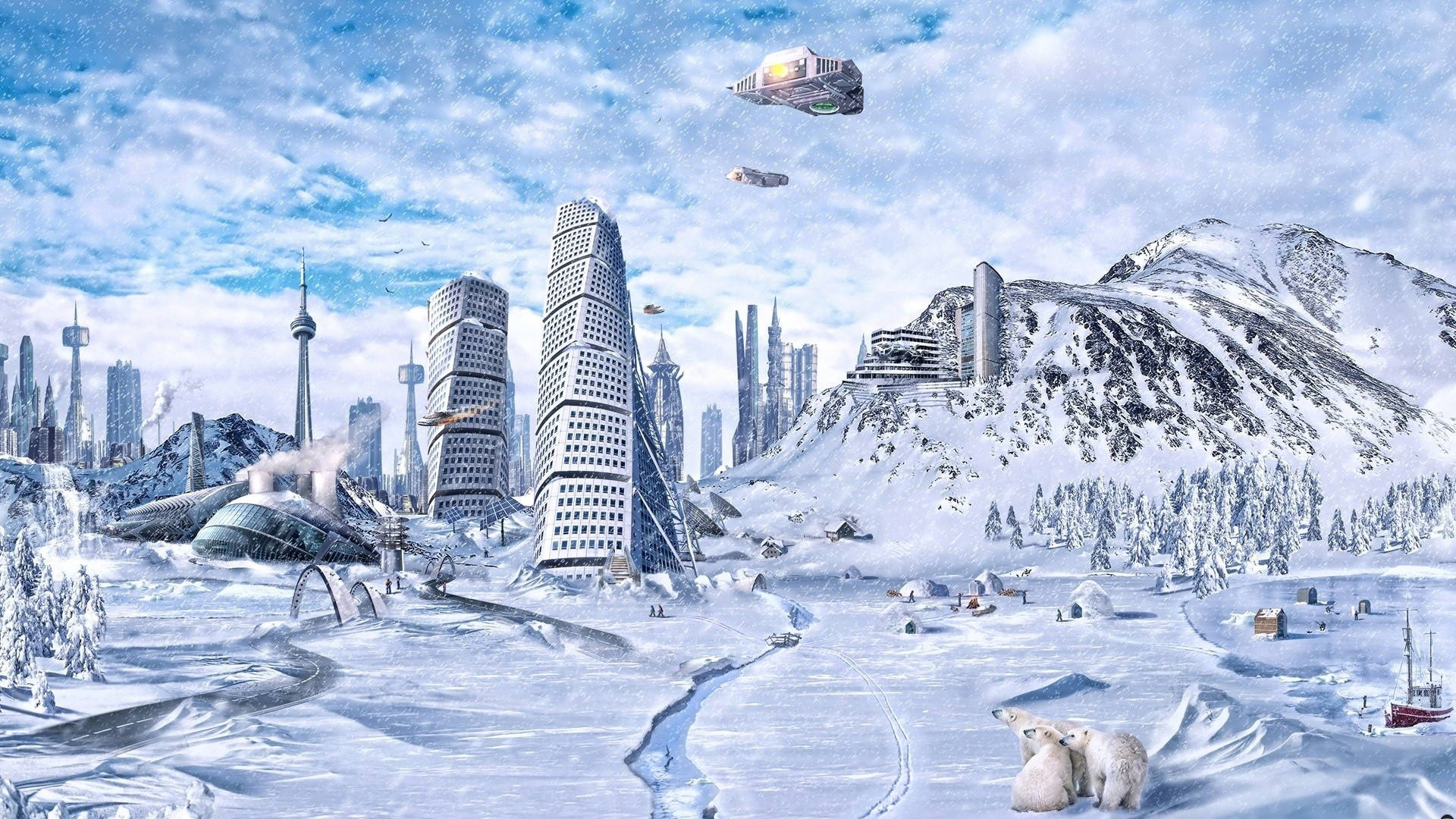 1920x1080 Download 3D Desktop Snowy City Wallpaper