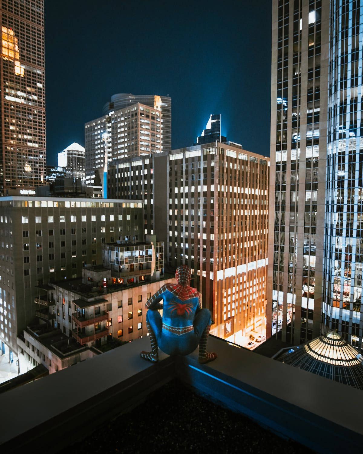 1200x1500 Download Spider Man Squatting Night City Wallpaper