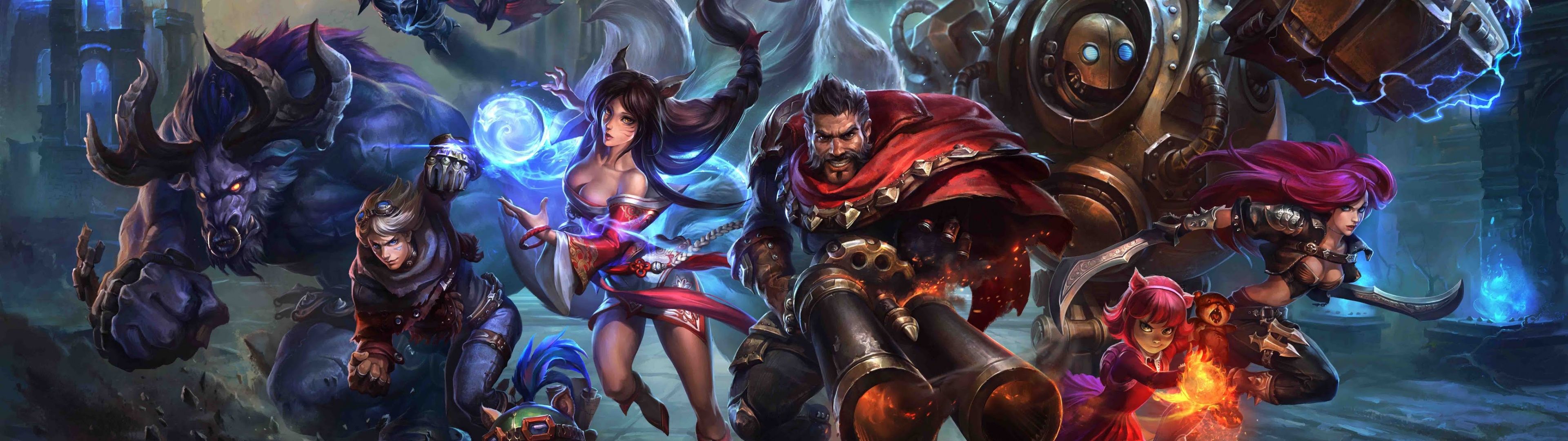 3840x1080 League of Legends Wallpaper 4K, Game Art, Ahri, Graves, Ezreal