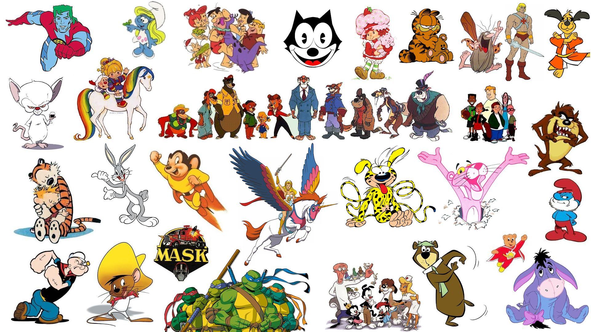 1920x1080 Phone wallpaper: Wakko Warner, He Man, Popeye, Tv Show, Crossover, Bamm Bamm, Barney Rubble, Brain (Pinky And The Brain), Bugs Bunny, Collage, Dot Warner, Fred Flintstone, She Ra, Tasmanian Devil (Looney Tunes)