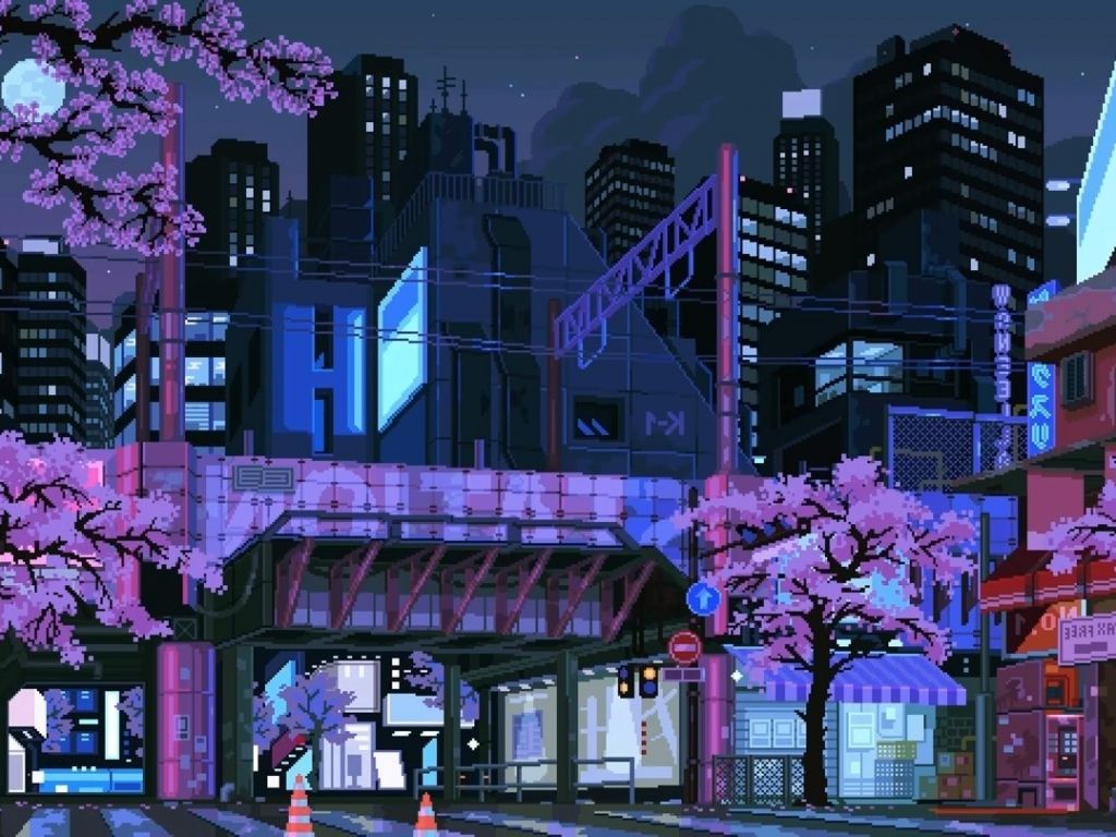 1024x768 Pixel Cherry Wallpaper