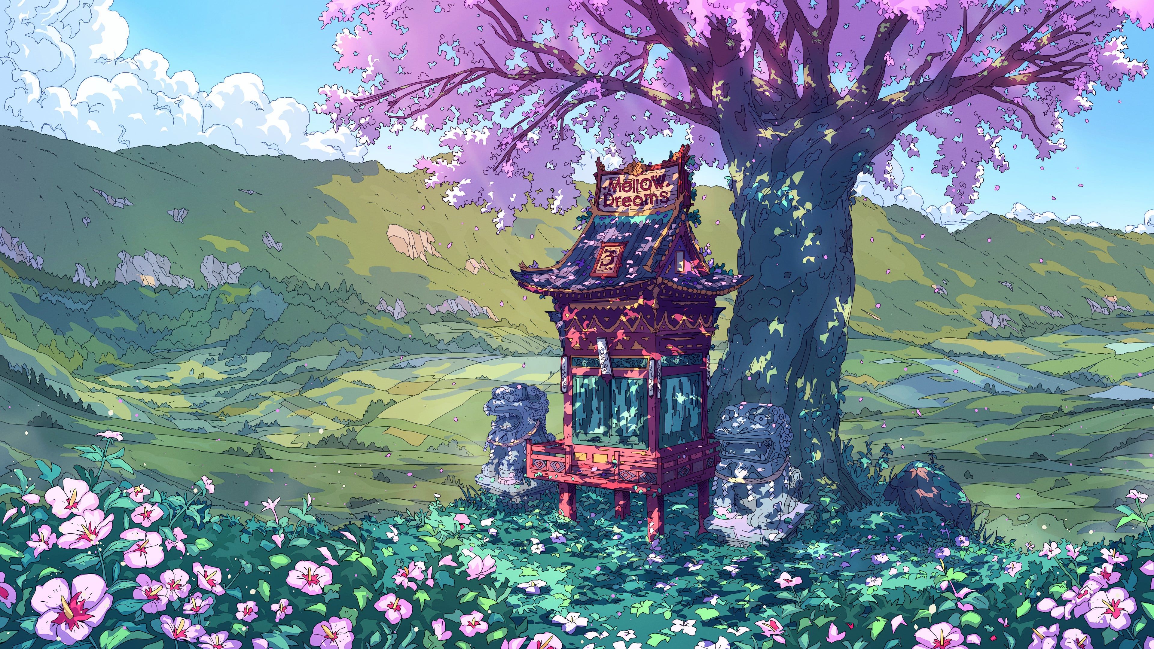 3840x2160 Mini Shrine Under A Cherry Blossom Tree [3840 X 2160]