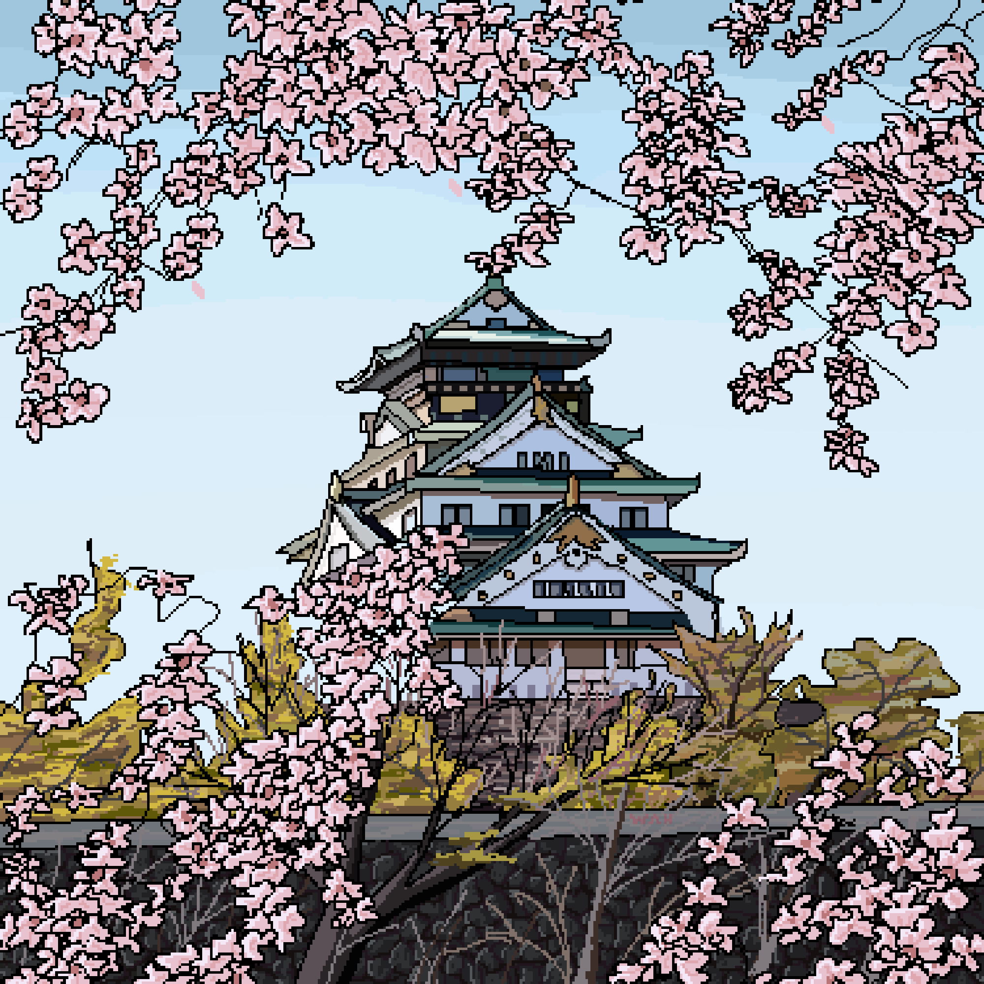 2000x2000 Osaka Castle Pixel Art