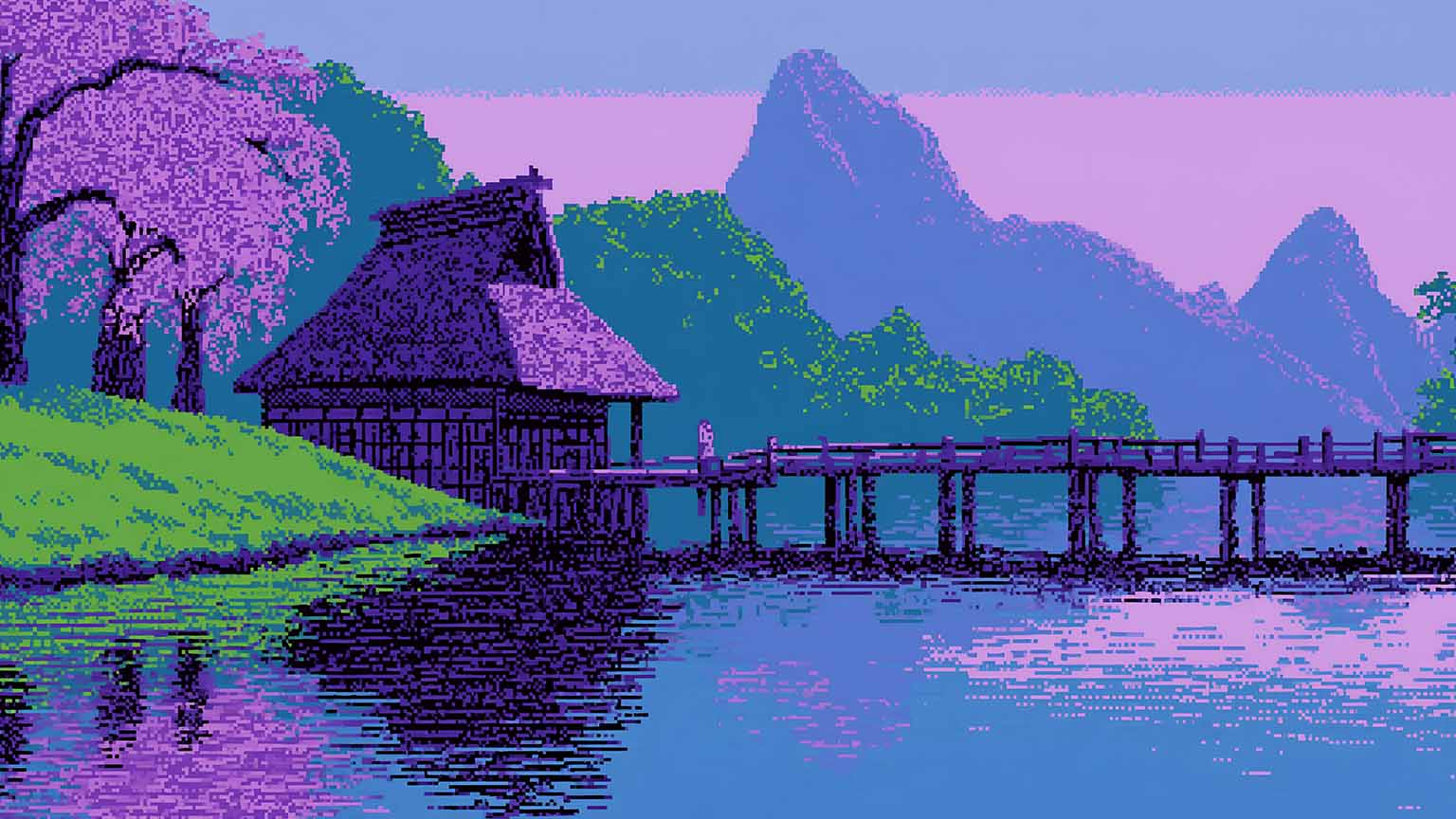 1536x864 Japanese Landscape Cherry Blossom Bridge Desktop Wallpaper
