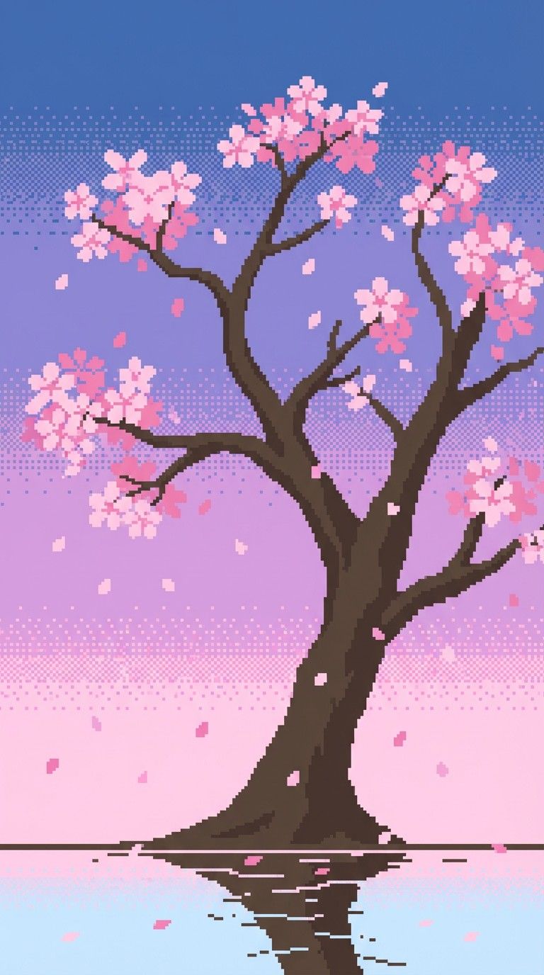 768x1376 Download Starlit Cherry Blossoms Image, Silhouettes, Night