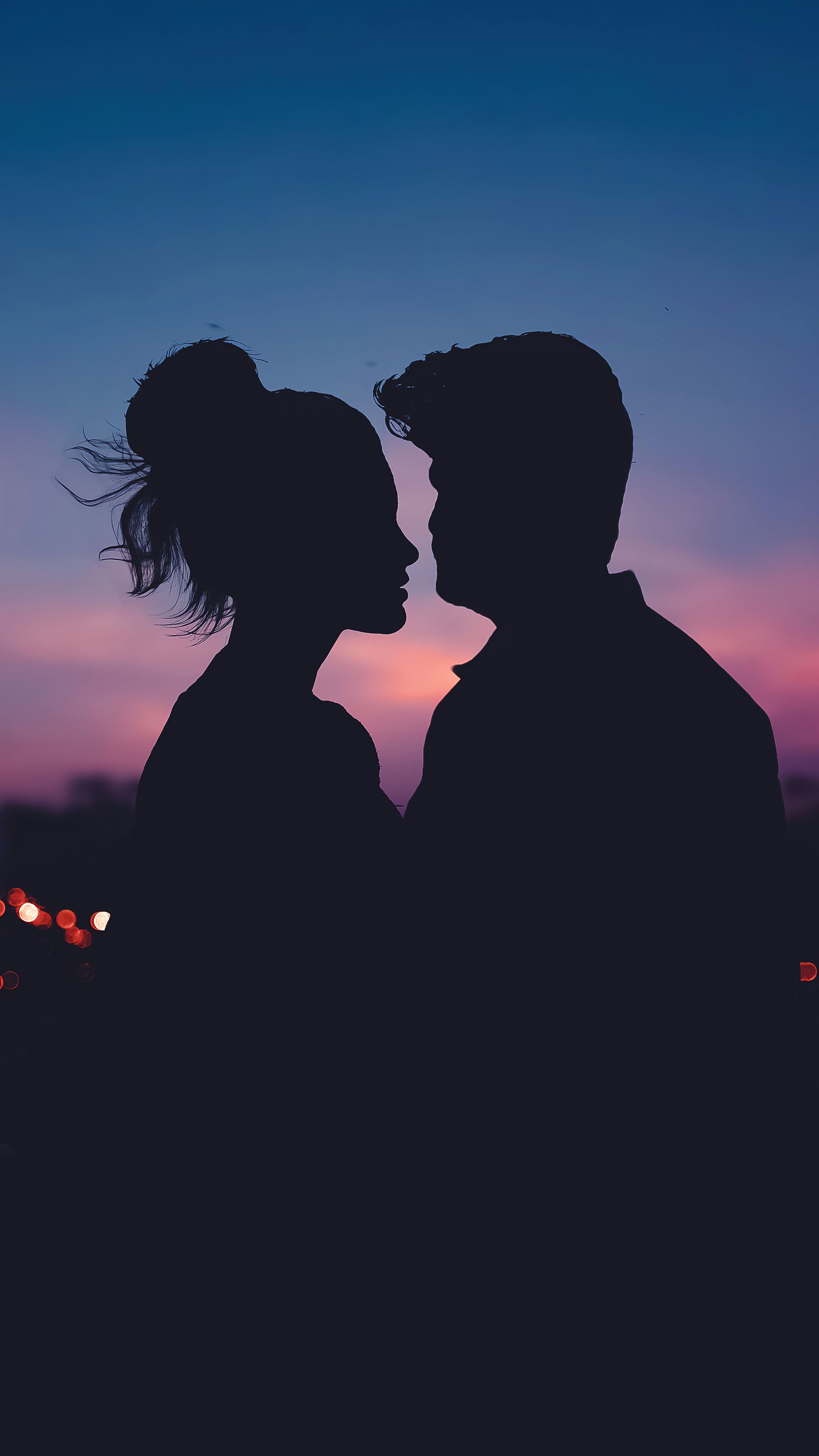 2160x3840 Romantic Couple Silhouette Lovers Sky Scenery 4K Wallpaper iPhone HD Phone f