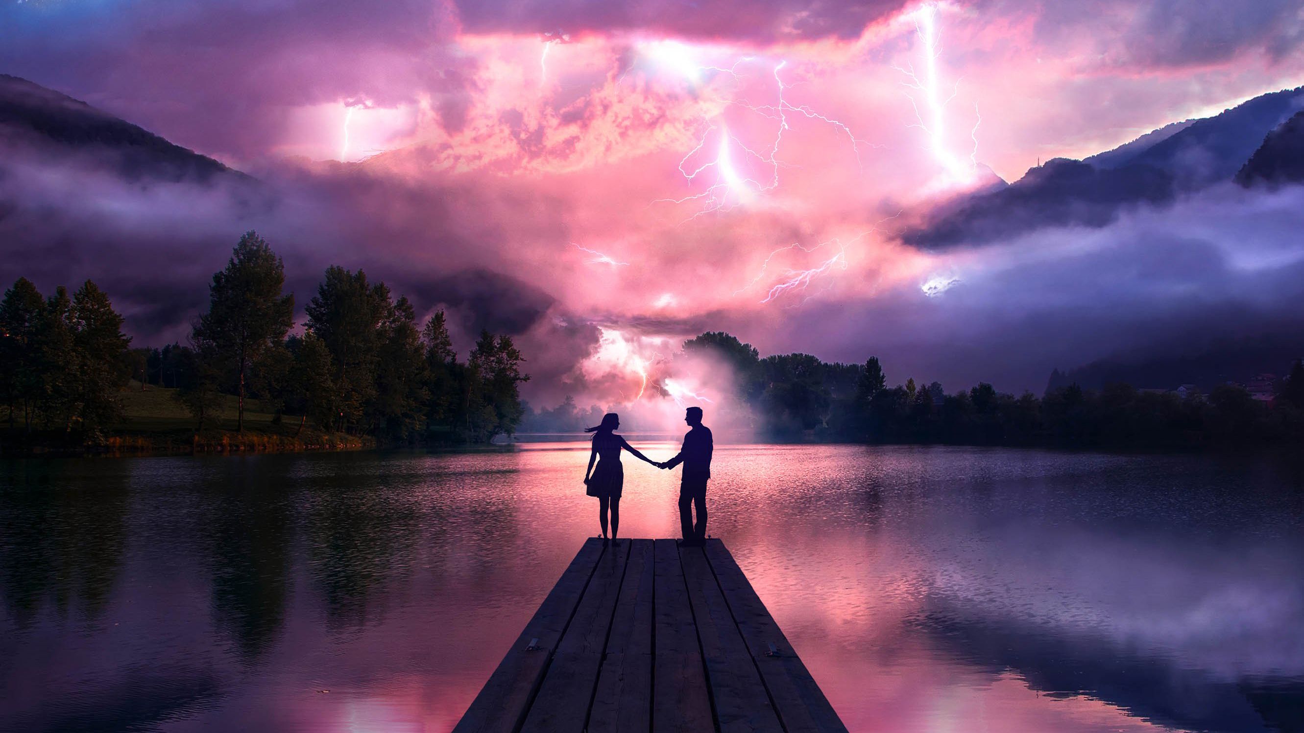 2662x1498 Electric Love Couple Holdings Hands At Pier Wallpaper, HD Love Wallpaper, 4k Wallpaper, Image, Background, Photos and Picture