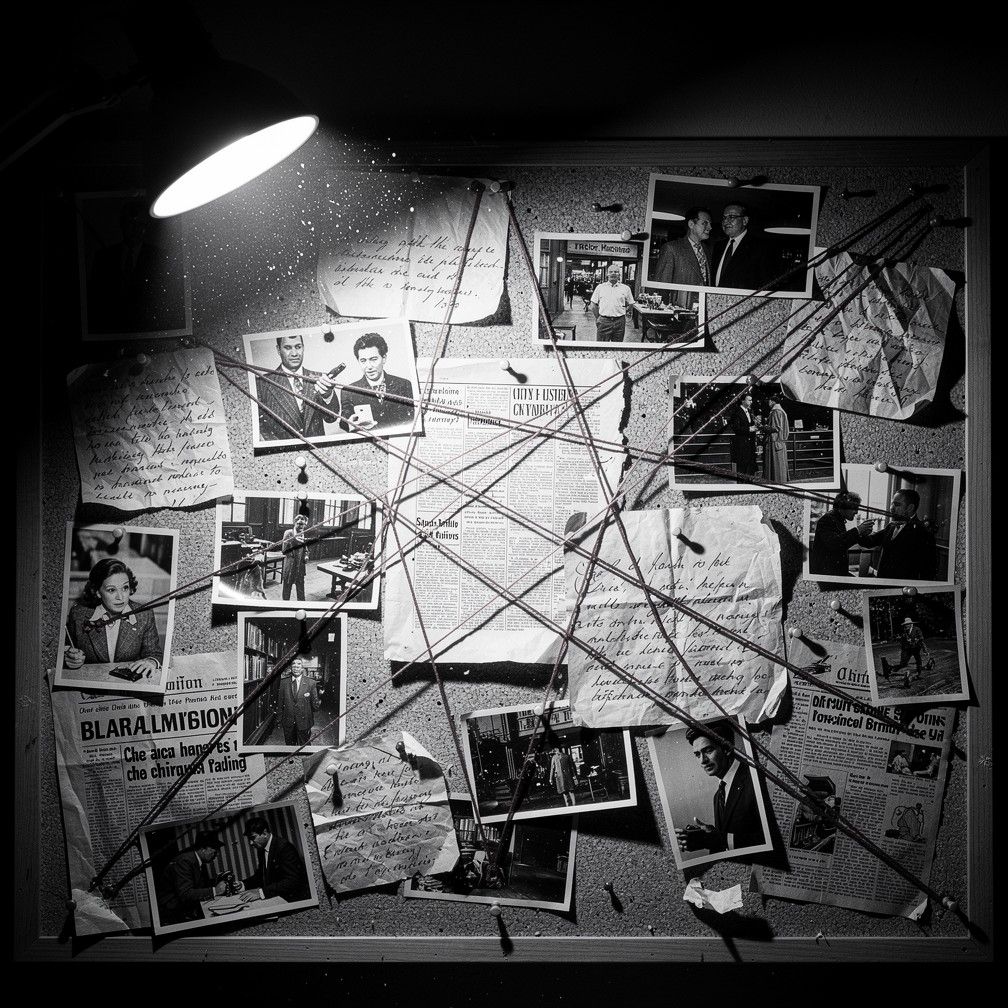 1008x1008 Crime And Mystery Theme Wallpaper Free Detective's Puzzle Board Image Detective, Investigation, Evidence Download