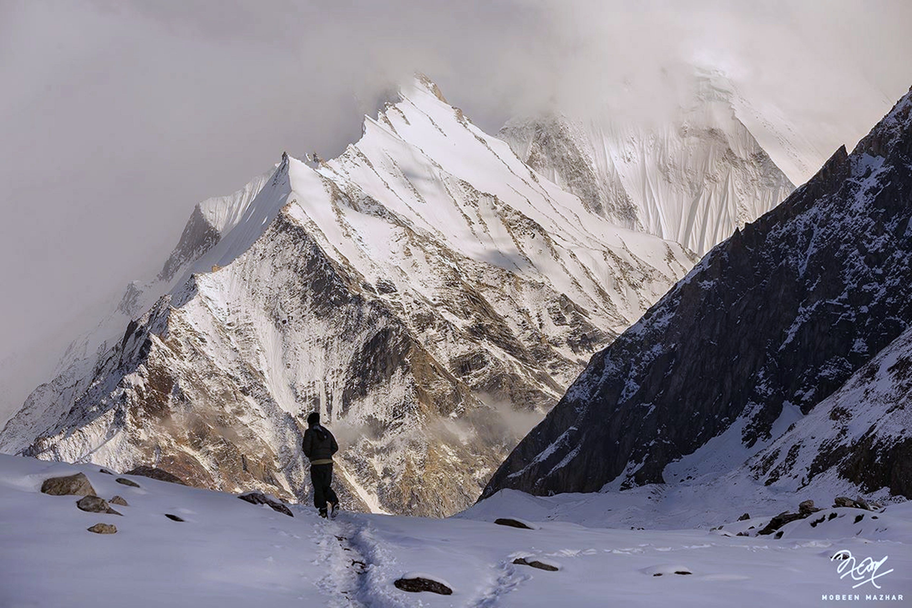 3840x2560 pakistan, Walk, Man, Snow, Mountains, Landscape, Winter, Cold, Nature, Cloud, High Wallpaper HD / Desktop and Mobile Background