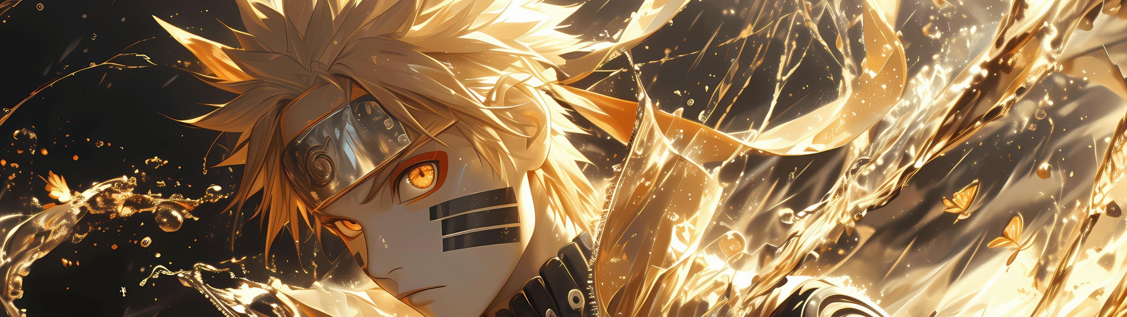 3840x1080 Naruto Uzumaki Wallpaper 4K, Golden, Artwork, AI art