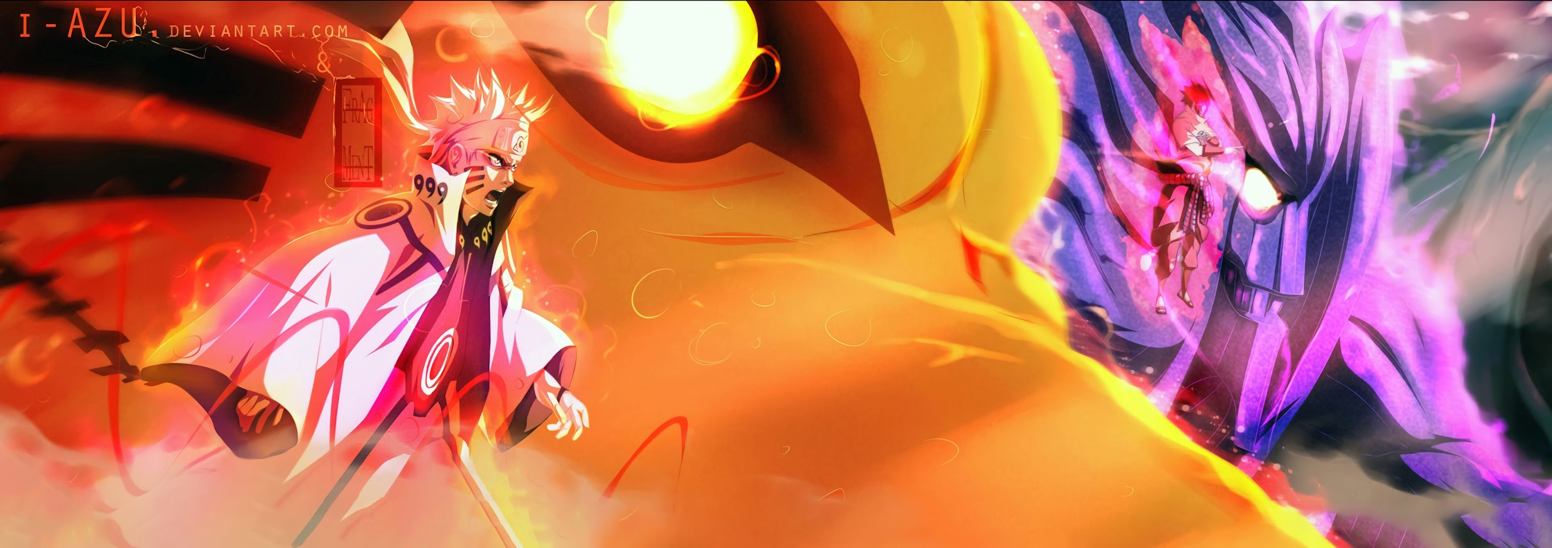3072x1085 Phone wallpaper: Anime, Naruto, Susanoo (Naruto), Kurama (Naruto), Kyūbi ( Naruto) 359293