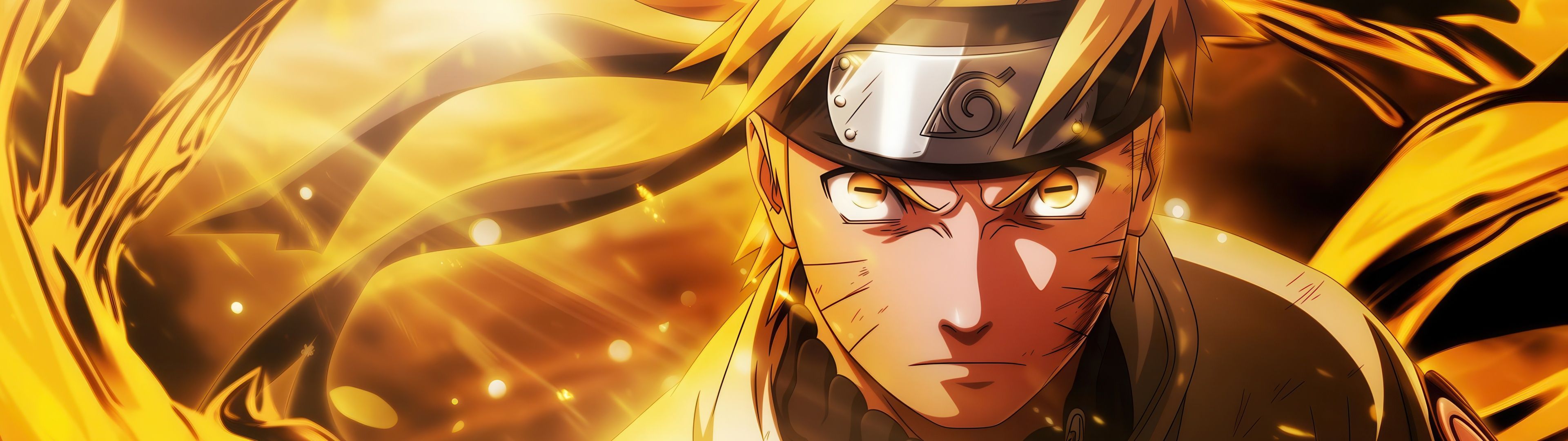 3840x1080 Naruto Uzumaki Wallpaper 4K, Fierce, Yellow aesthetic
