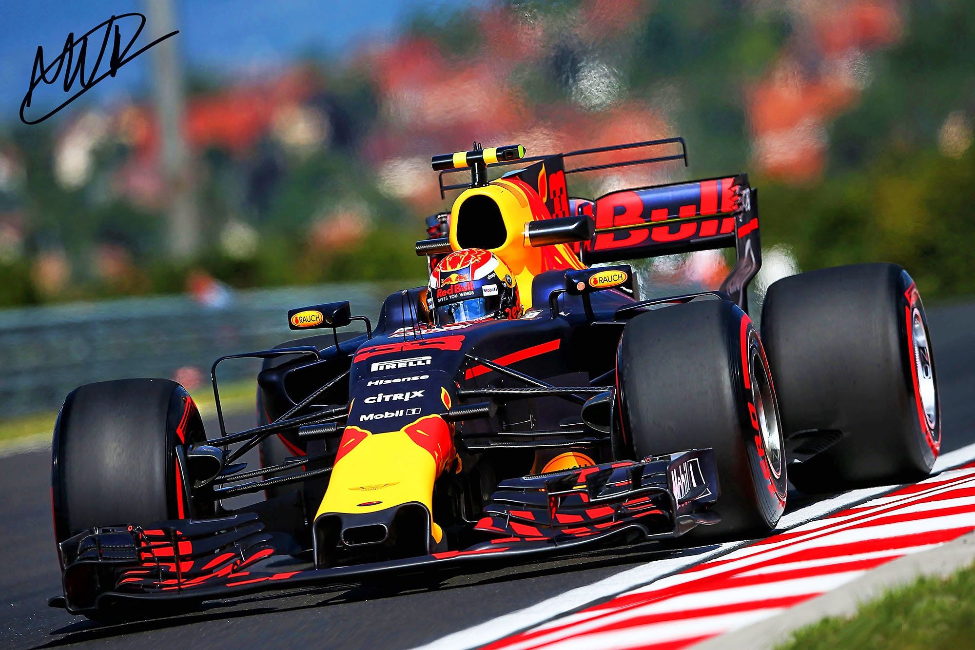 2000x1333 Red Bull Racing F1 With Pre Printed Max Verstappen Autograph Canvas Print Photo Art. Gallery Wrap Style Ready To Hang. (042)