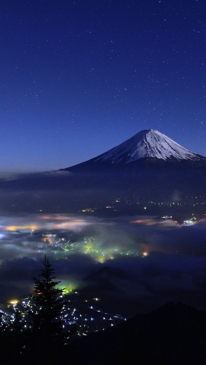 675x1199 Mount Fuji Japan Night View IPhone Wallpaper