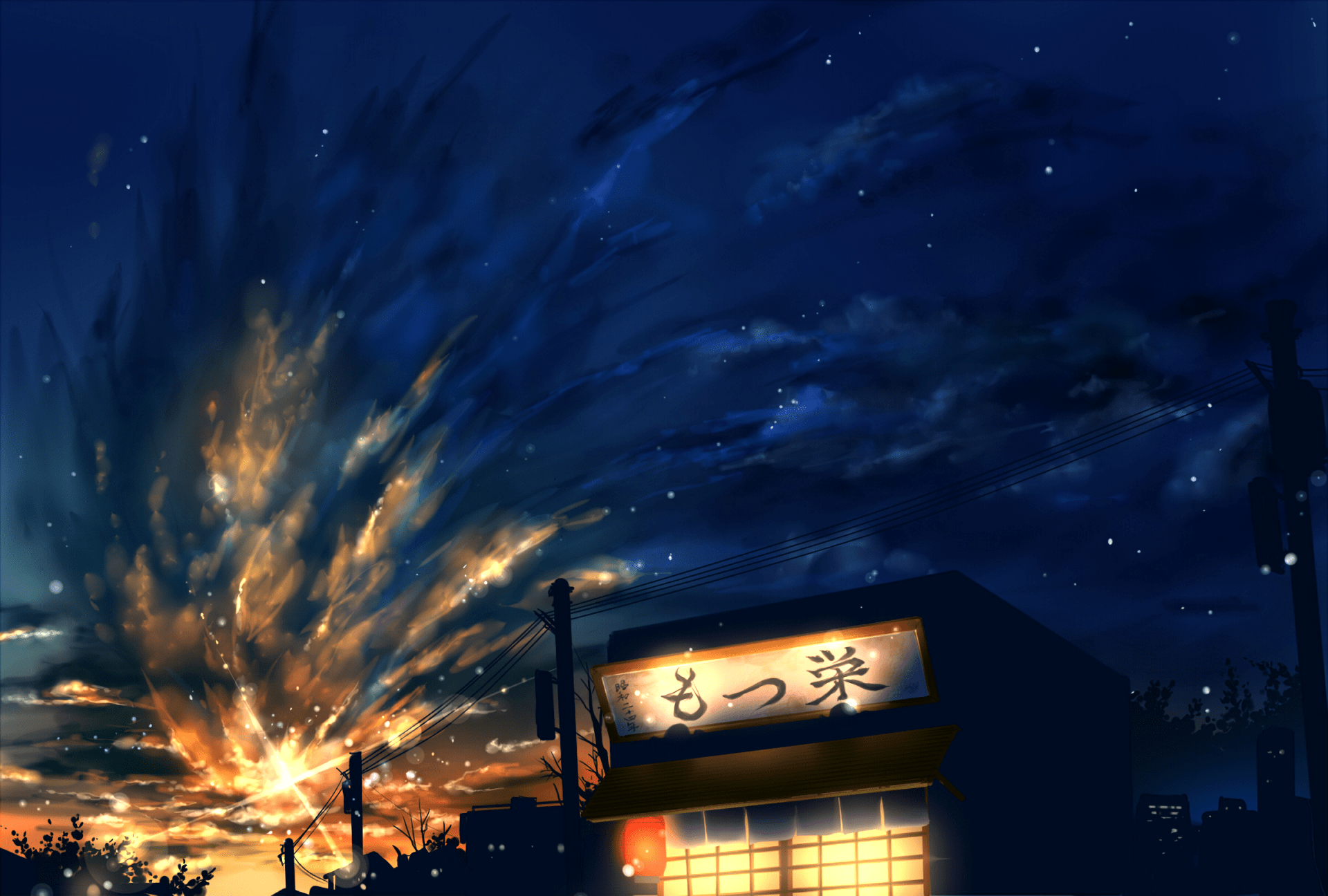 1920x1296 Anime Night Lanterns: Starry Japanese Store Glow HD Wallpaper by えいりx1296