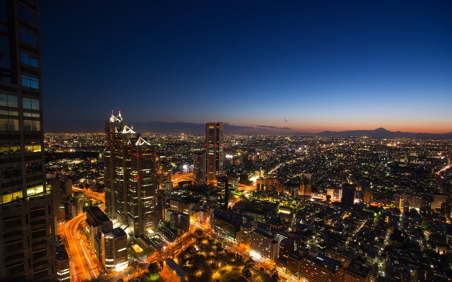 1920x1200 japan, Tokyo, Metropolis, Buildings, Skyscrapers, Lights, Lights, Evening, Sunset, Blue, Sky, Species, Height, Panorama Wallpaper HD / Desktop and Mobile Background