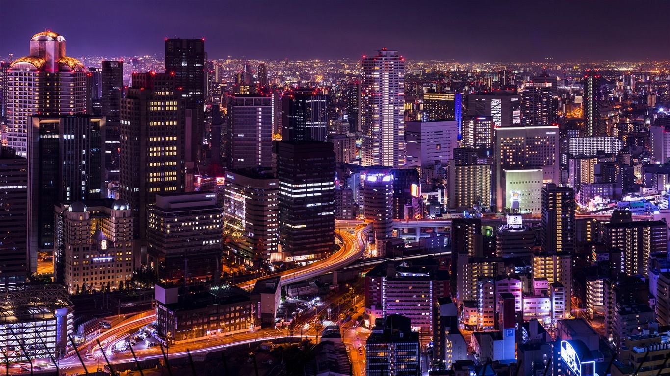 1366x768 Japan City Lights Bright Skyscrapers 4K HD