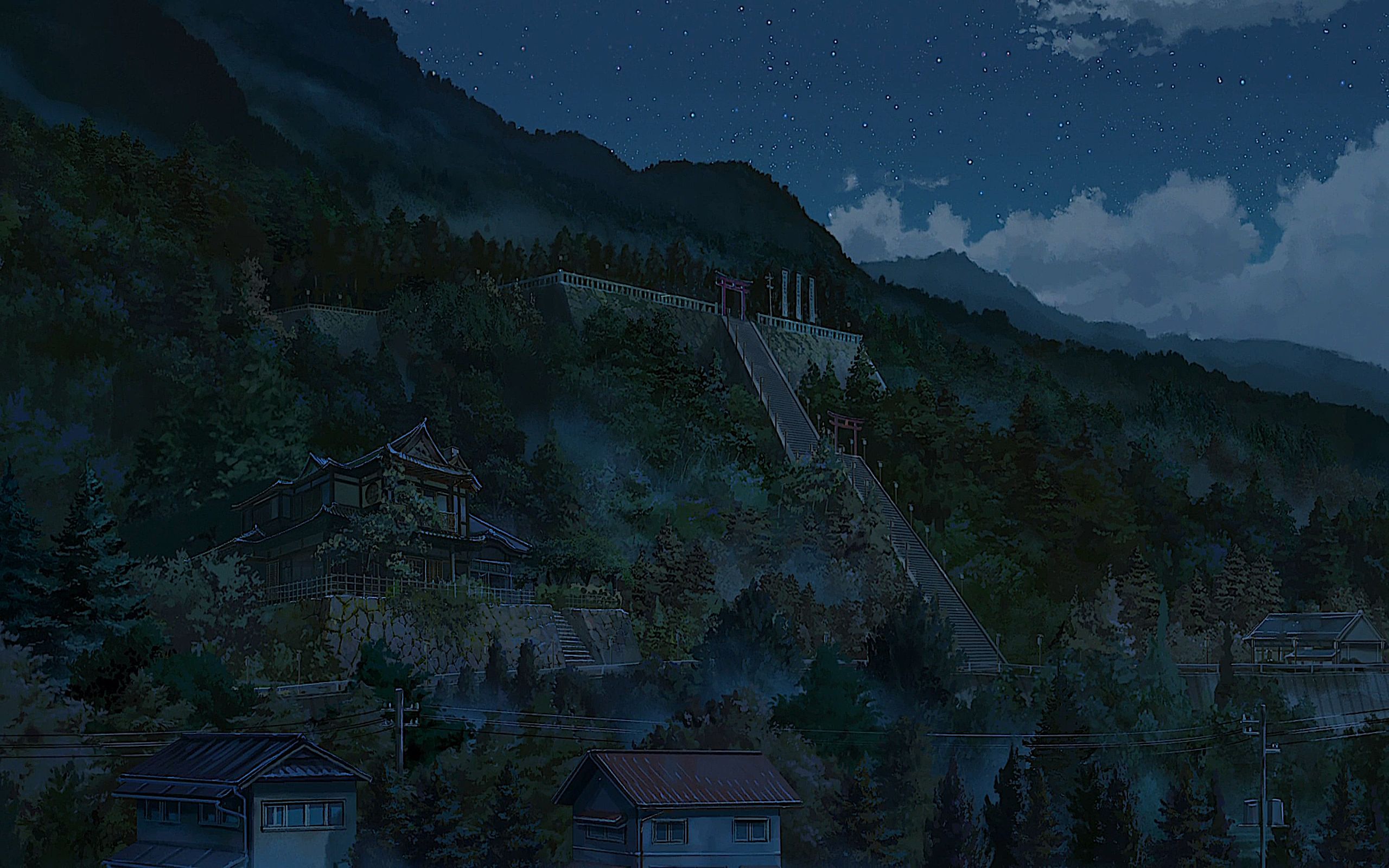 2560x1600 Desktop wallpaper: Anime, Your Name, Cloud, Japan, Mountain, Nature, Night, Shrine, Sky, Town 4K free download for PC. 1537995