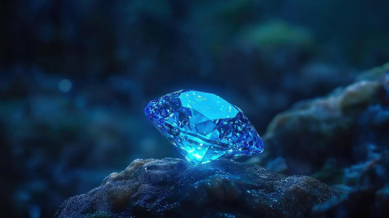 1249x700 Sparkling Blue Sapphire Gemstone on Dark Rock Luxury Jewelry Precious Stone