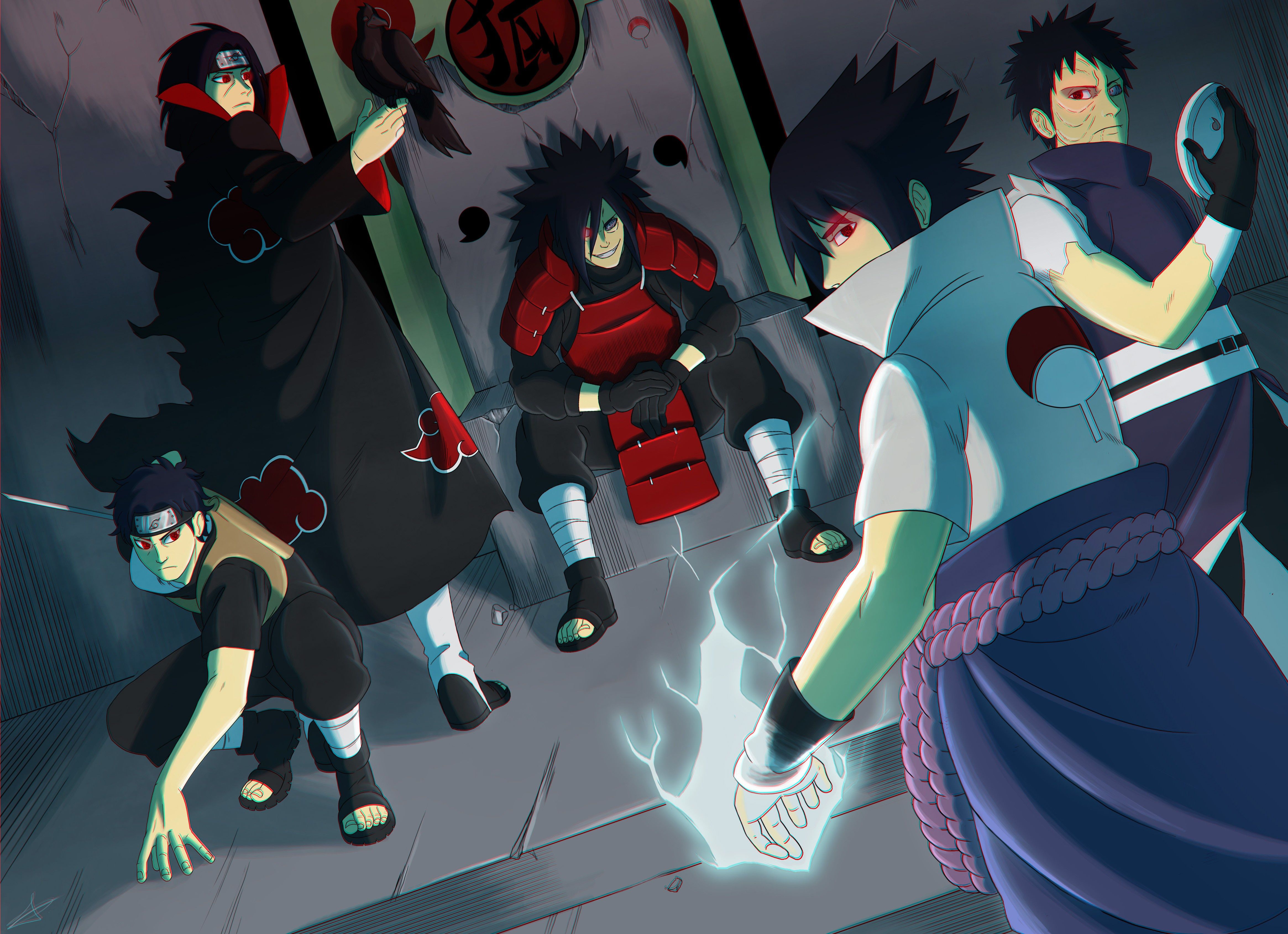 4660x3380 Wallpaper Naruto Shippuden, Sasuke, kekkei genkai, Naruto, Obito, mangekyou sharingan, Tobi, oriental for mobile and desktop, section сёнэн, resolution 4660x3380