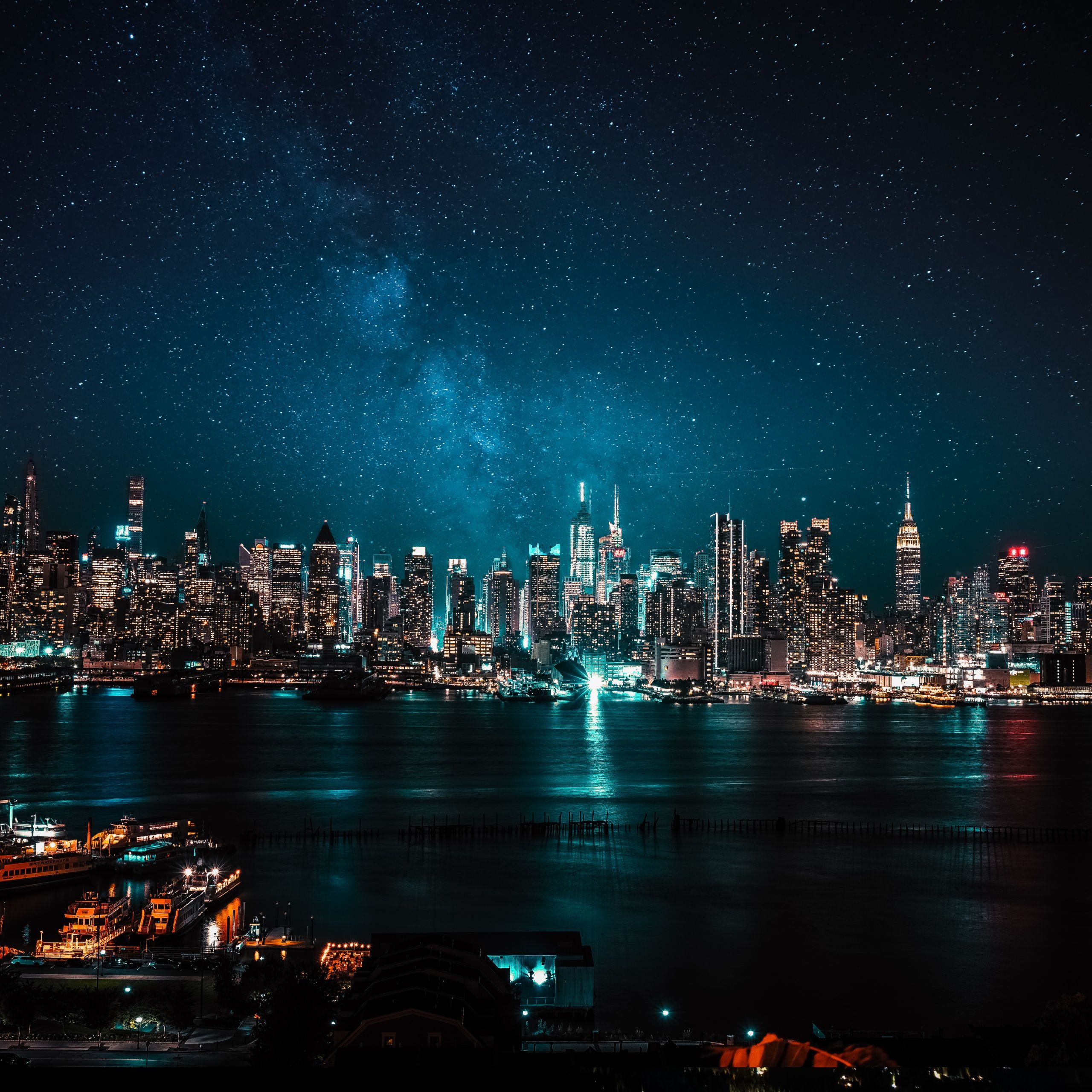 2560x2560 Night City Wallpaper 4K, City lights, Reflections