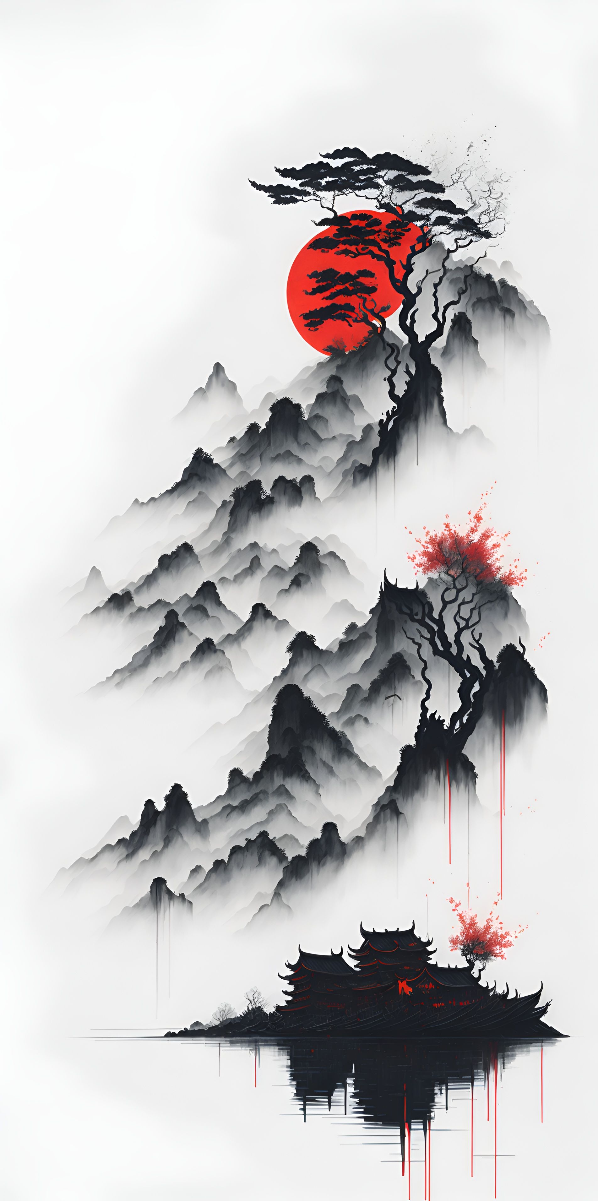 1904x3824 chinese ink painting Mobile Walls