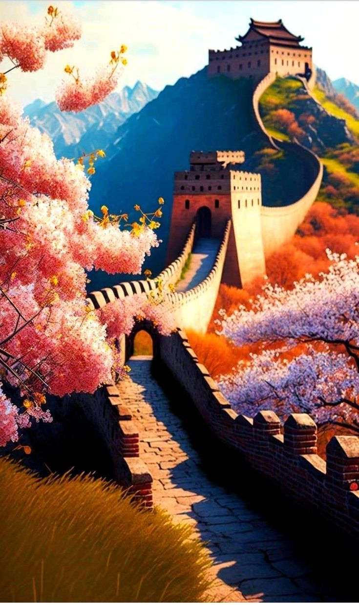 735x1236 Great wall of china painting ideas. Traditional chinese scenery, Great wall of china cartoon, China
