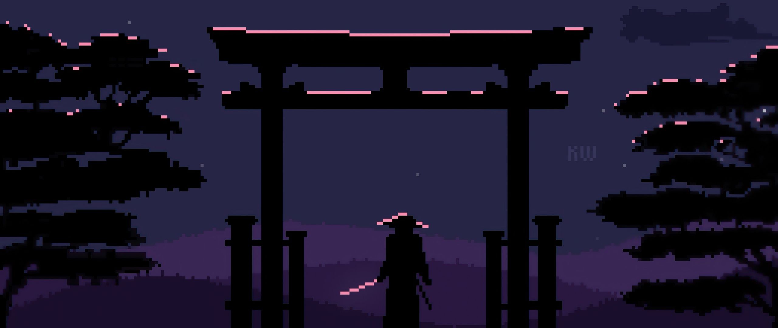 2560x1080 Samurai Wallpaper 4K, Pixel art, Torii gate