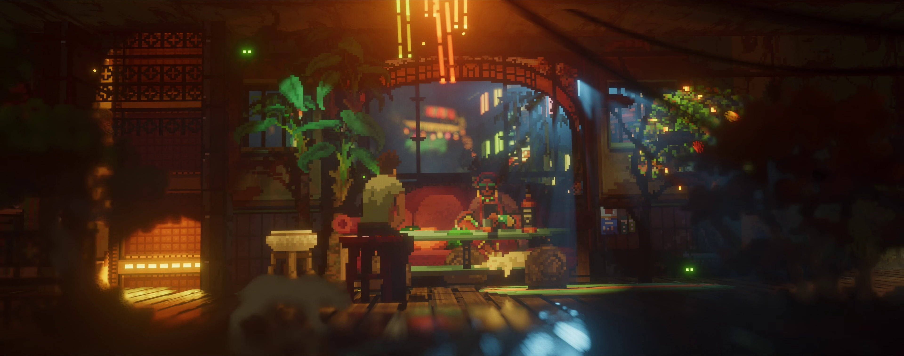 3840x1512 Download Ultrawide Cyberpunk Dining Wallpaper